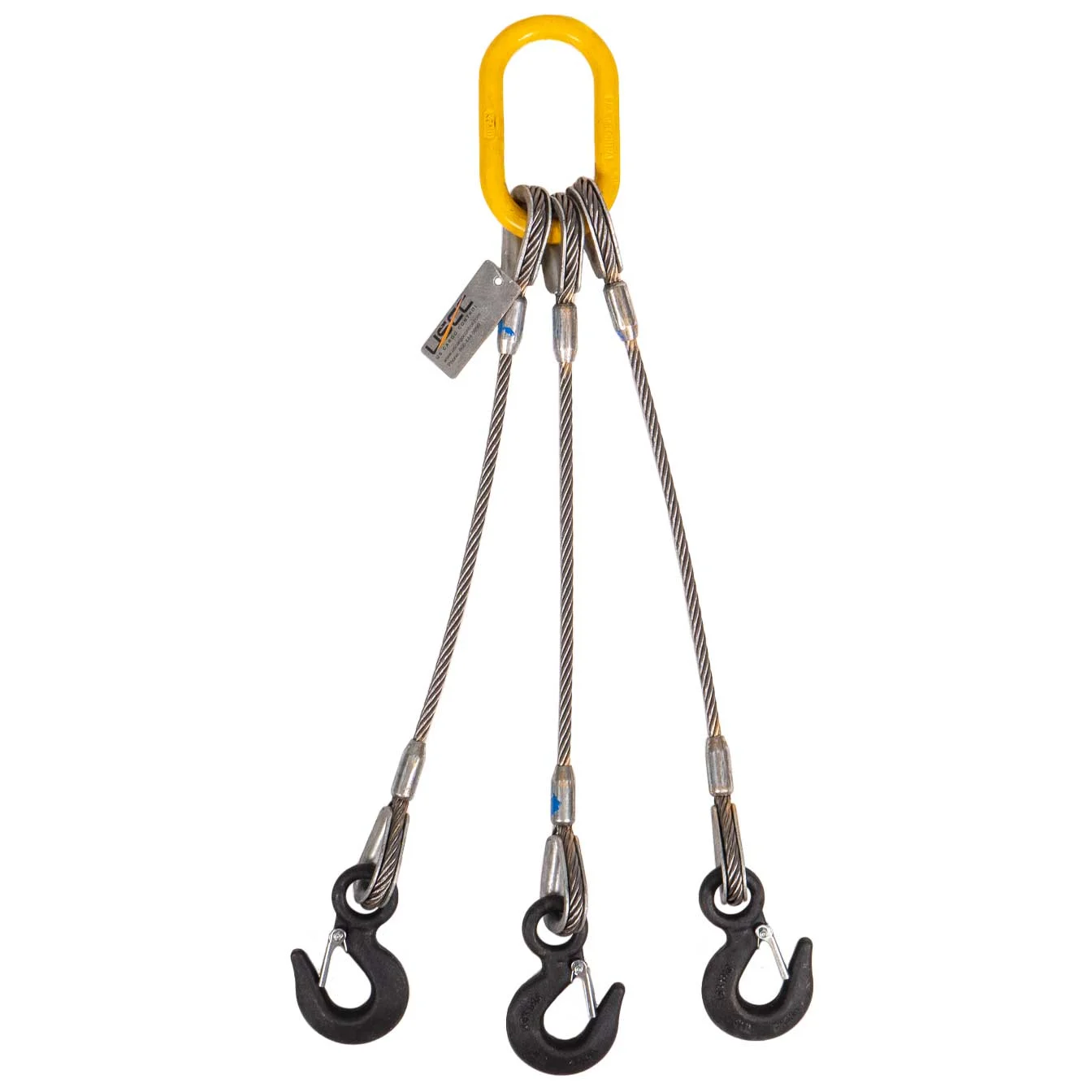1/4" x 4' 3-Leg Wire Rope Bridle Sling with Eye Hooks