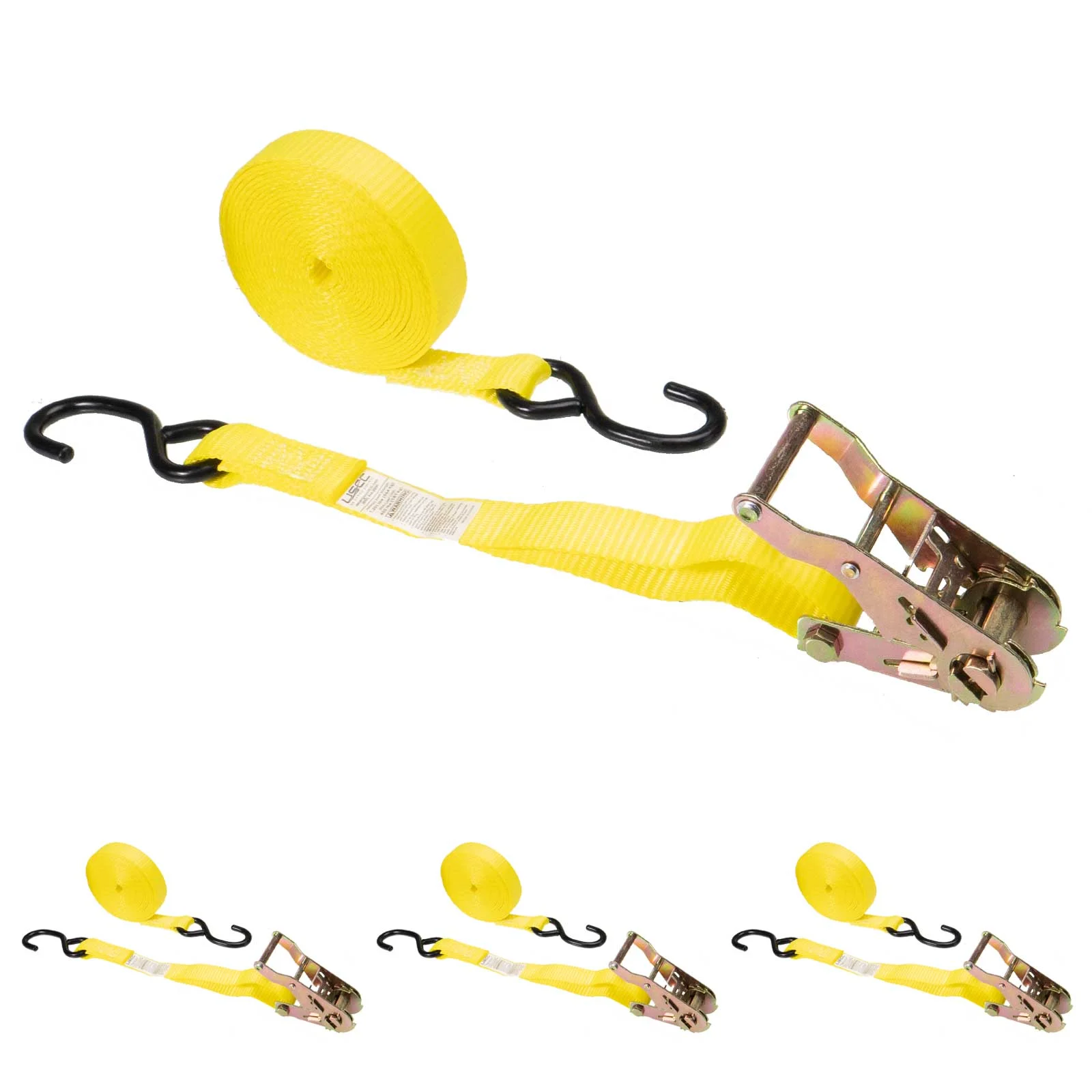 1" x 10' Ratchet Strap w/ S-Hook | 4-Pack
