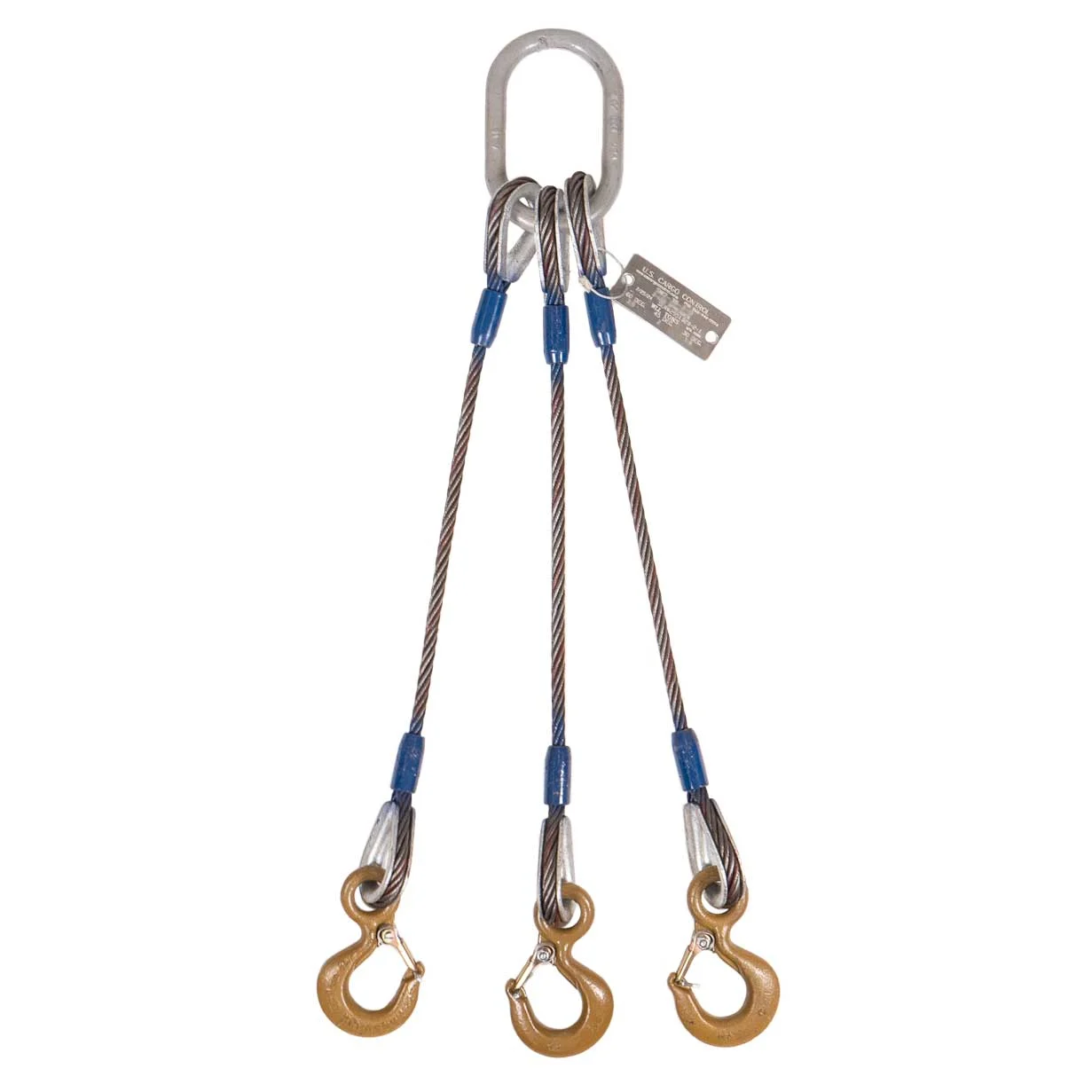 1" x 18' 3-Leg Wire Rope Bridle Sling with Crosby Eye Hooks | Domestic