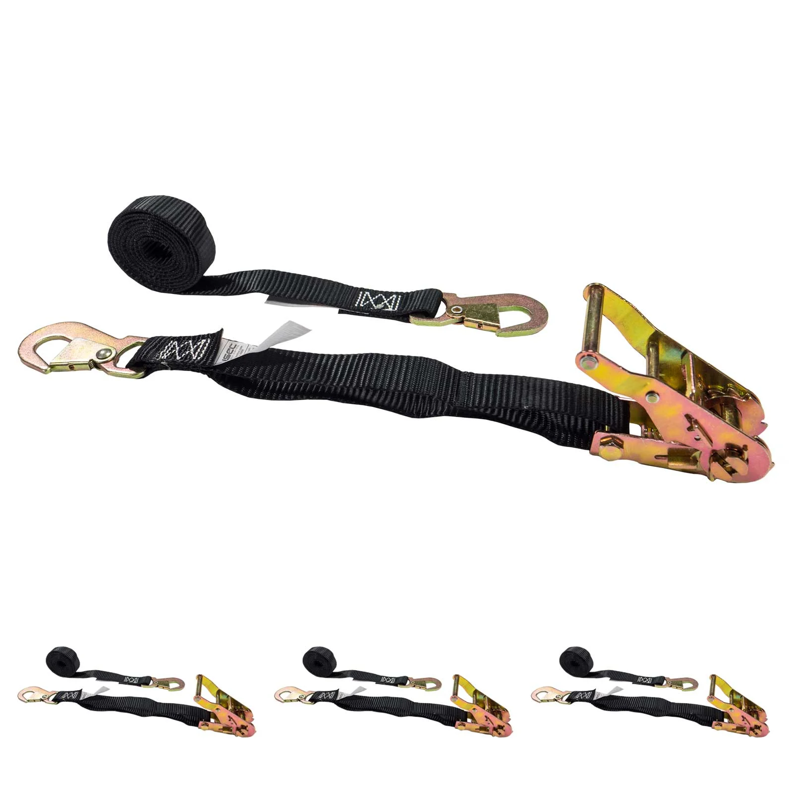 1" x 6' Ratchet Strap w/ Flat Snap Hooks | 4-Pack