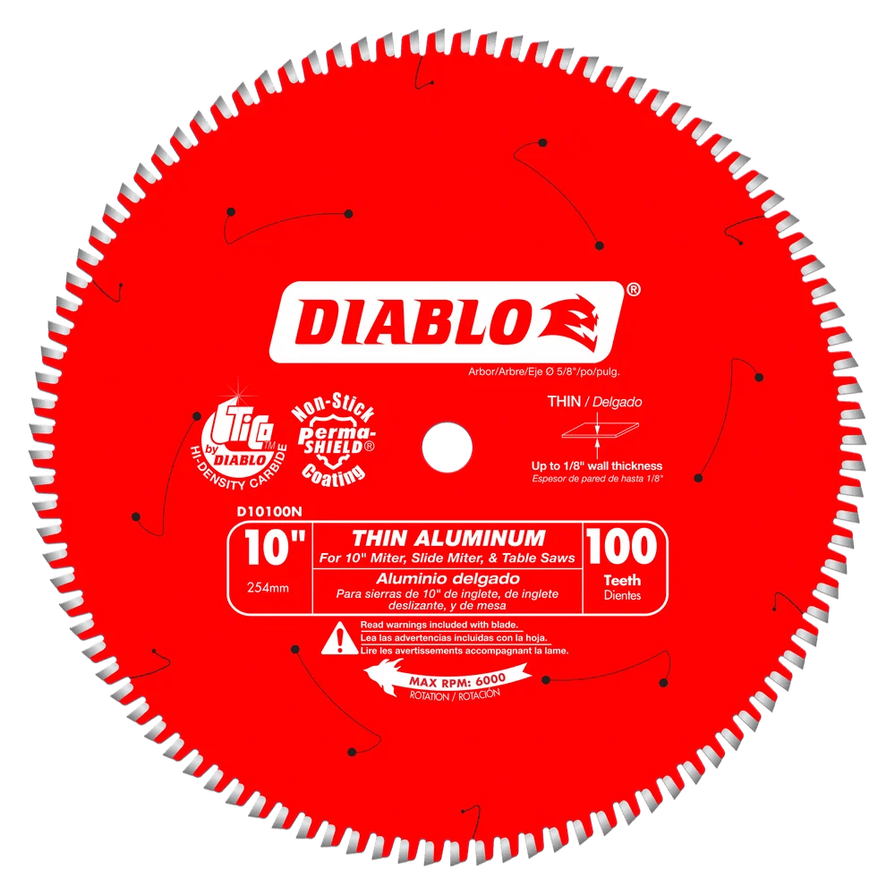 10 in. x 100 Tooth Thin Aluminum Cutting Saw Blade - D10100N