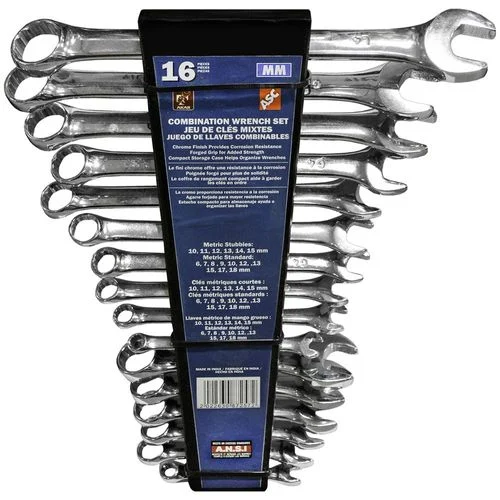 16 Piece Standard and Stubby Metric Wrench Set