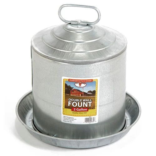2 Gallon Double Wall Metal Poultry Waterer