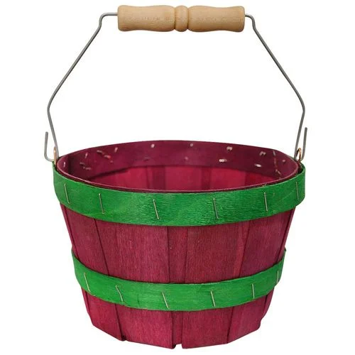 2 Quart Round Basket Dyed Red with Green Bands & Handle