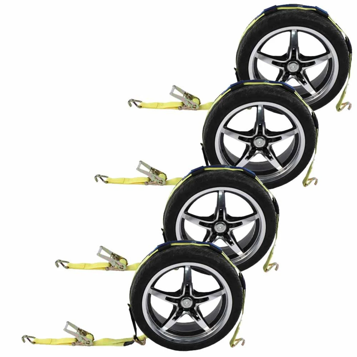 2" x 11' Car Carrier Ratchet Strap w/ Wire Hooks& 3 Rubber Cleats - 4 Pack