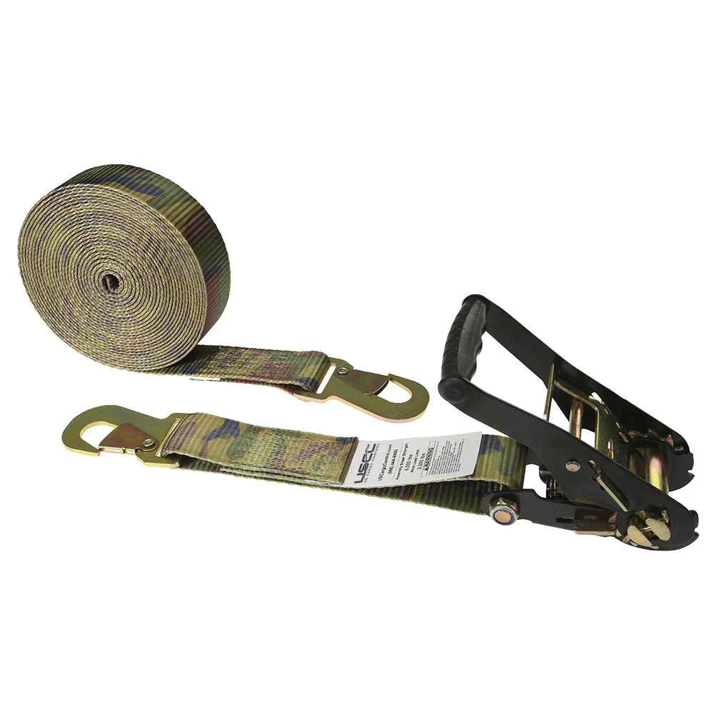2" x 12' Camo Car Tie Down Ratchet Strap with Flat Snap Hooks