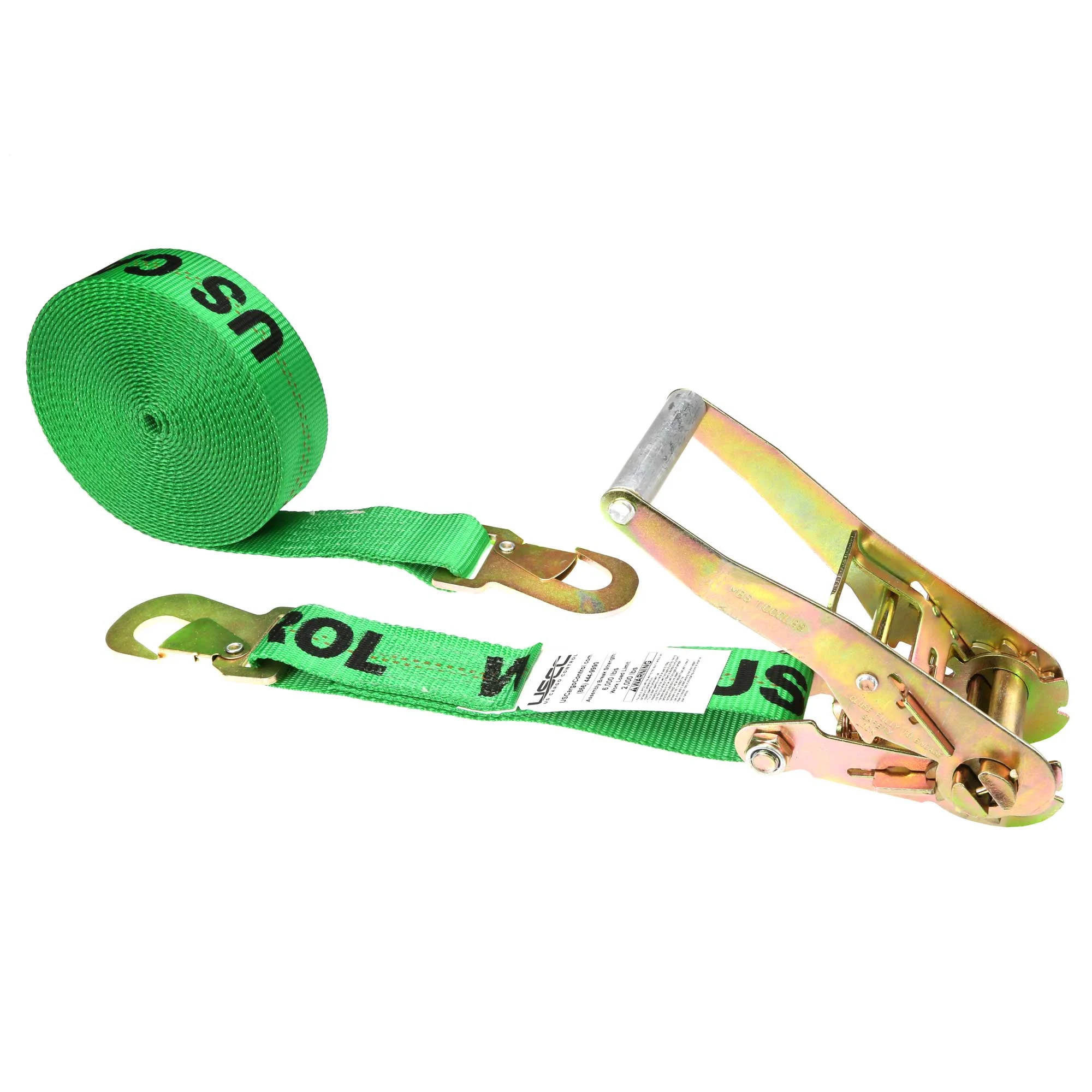 2" x 12' Car Tie Down Ratchet Strap with Flat Snap Hooks | Green