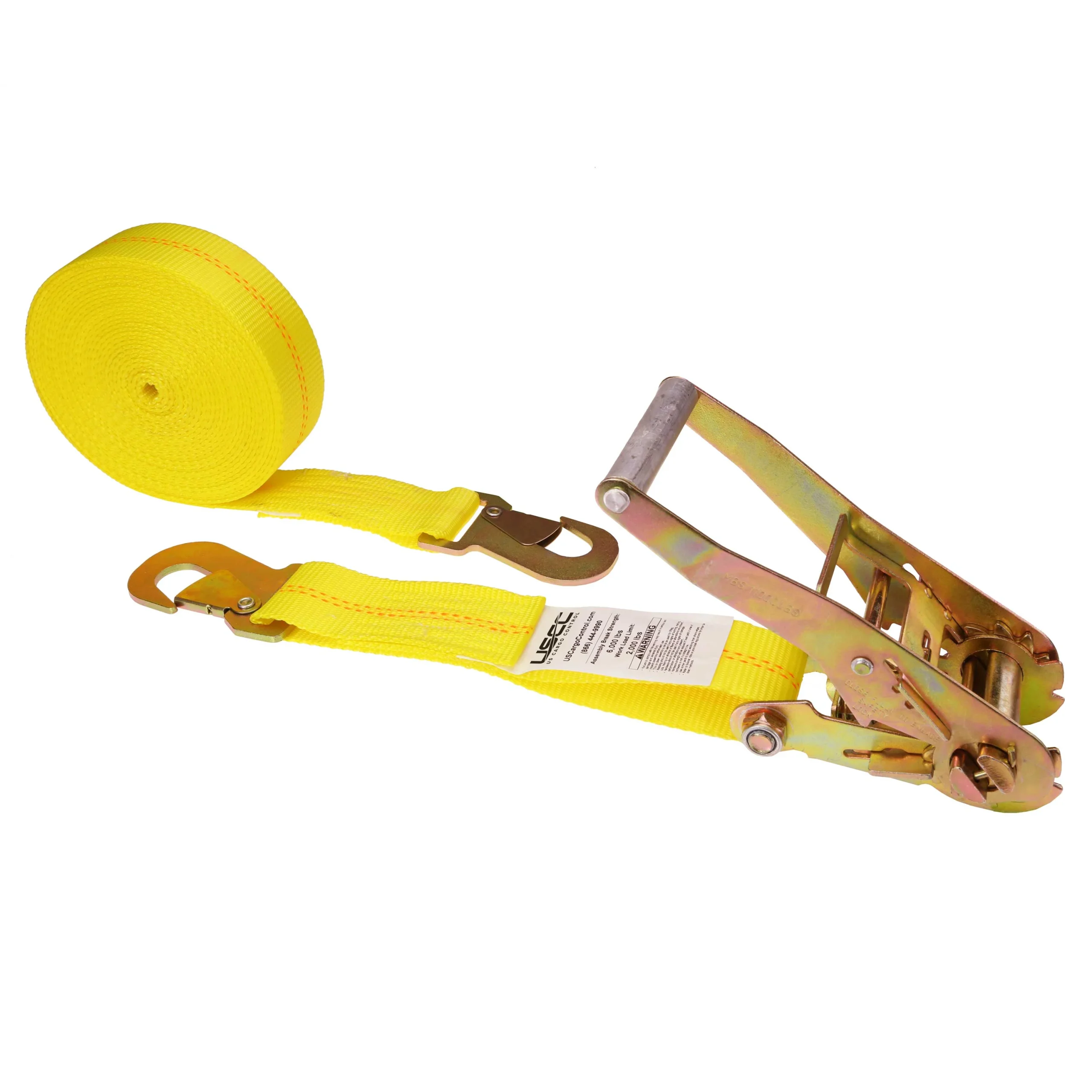 2" x 12' Car Tie Down Ratchet Strap with Flat Snap Hooks | Yellow