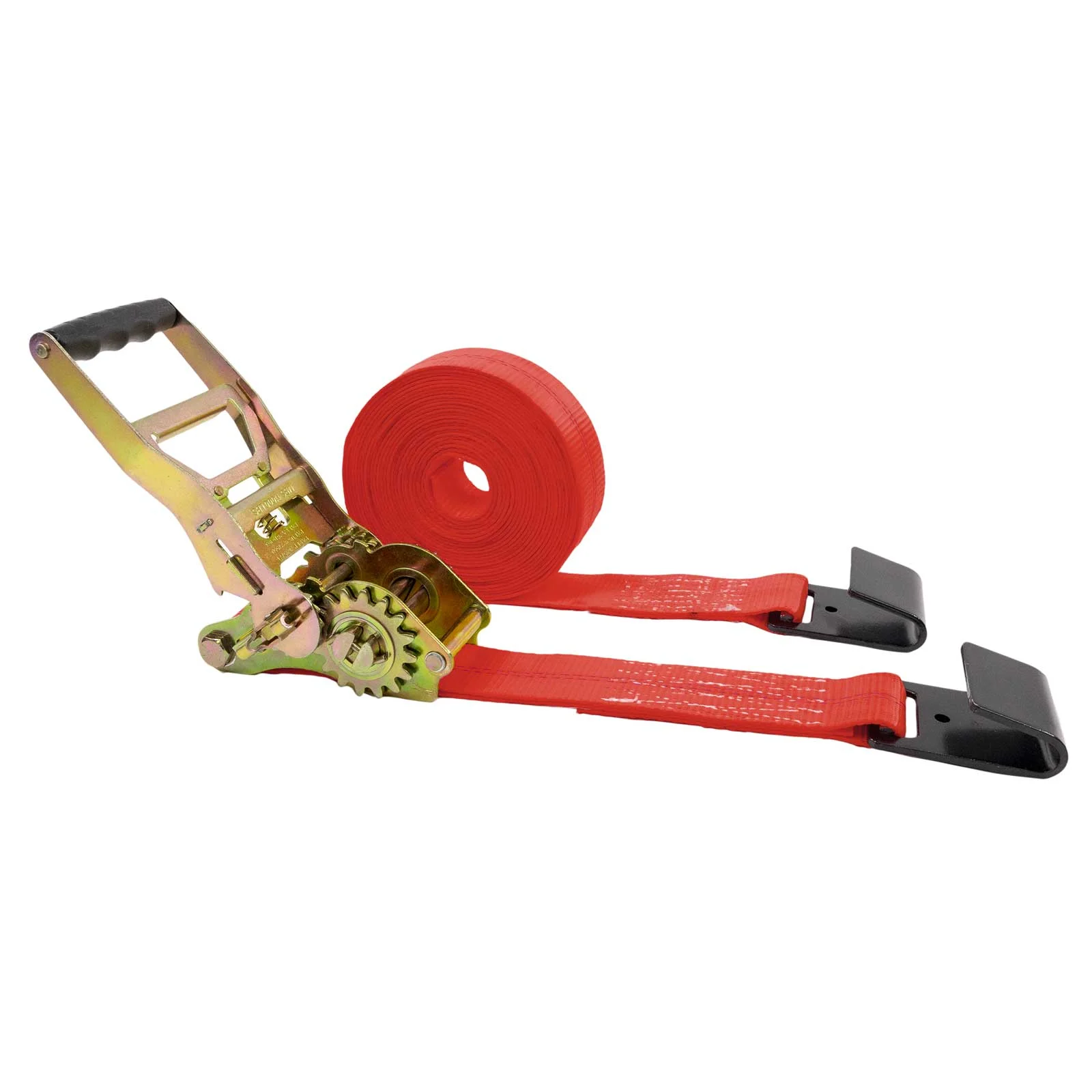2" x 12' Gear-Driving Reverse-Action Ratchet Strap with Flat Hooks | Red