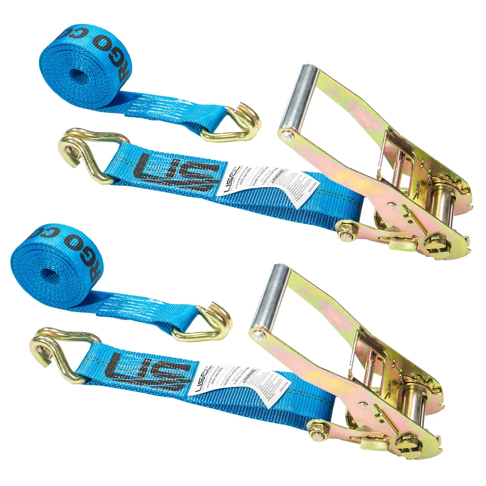 2" x 12' Ratchet Strap with Wire / Double J Hooks | Blue | 2-Pack