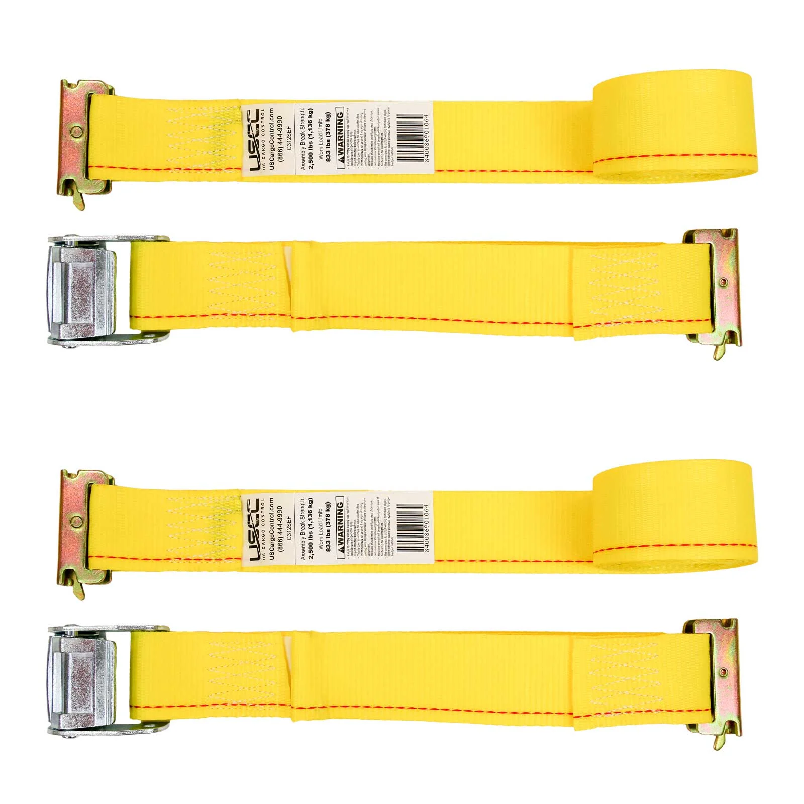 2" x 12' Yellow E-Track Cam Buckle Strap | 2-Pack