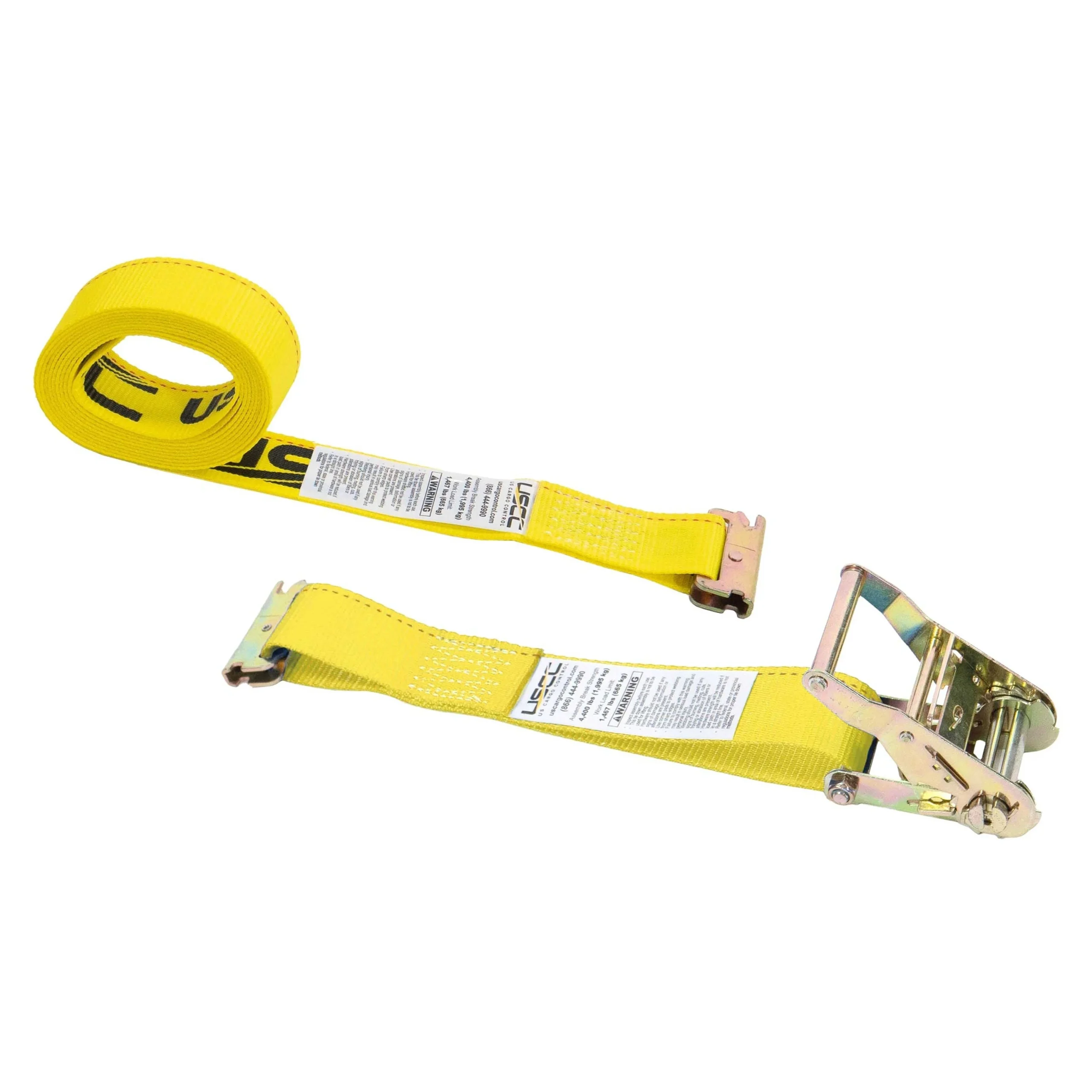 2" x 12' Yellow E-Track Ratchet Strap | 1' Fixed End