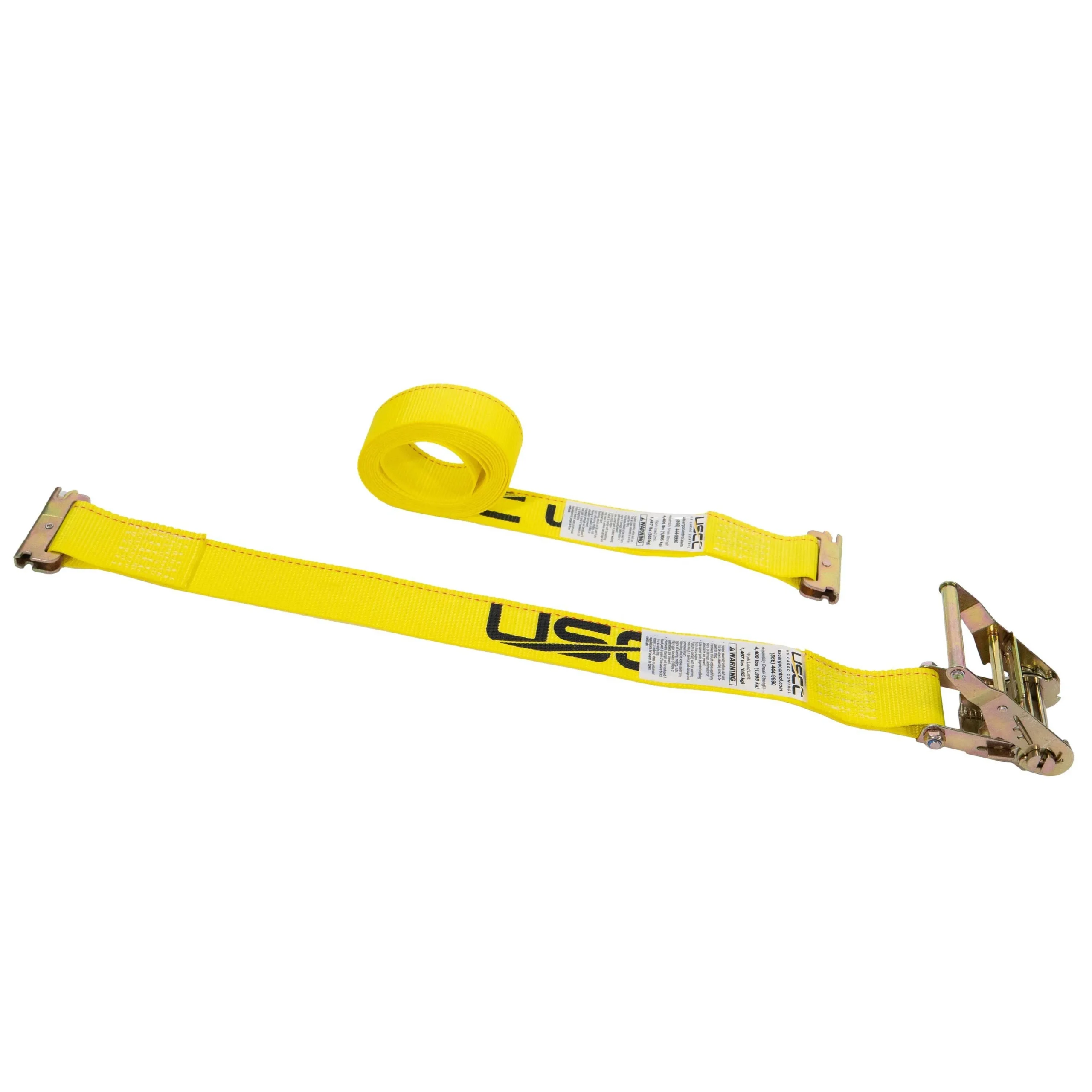 2" x 12' Yellow E-Track Ratchet Strap | 2' Fixed End