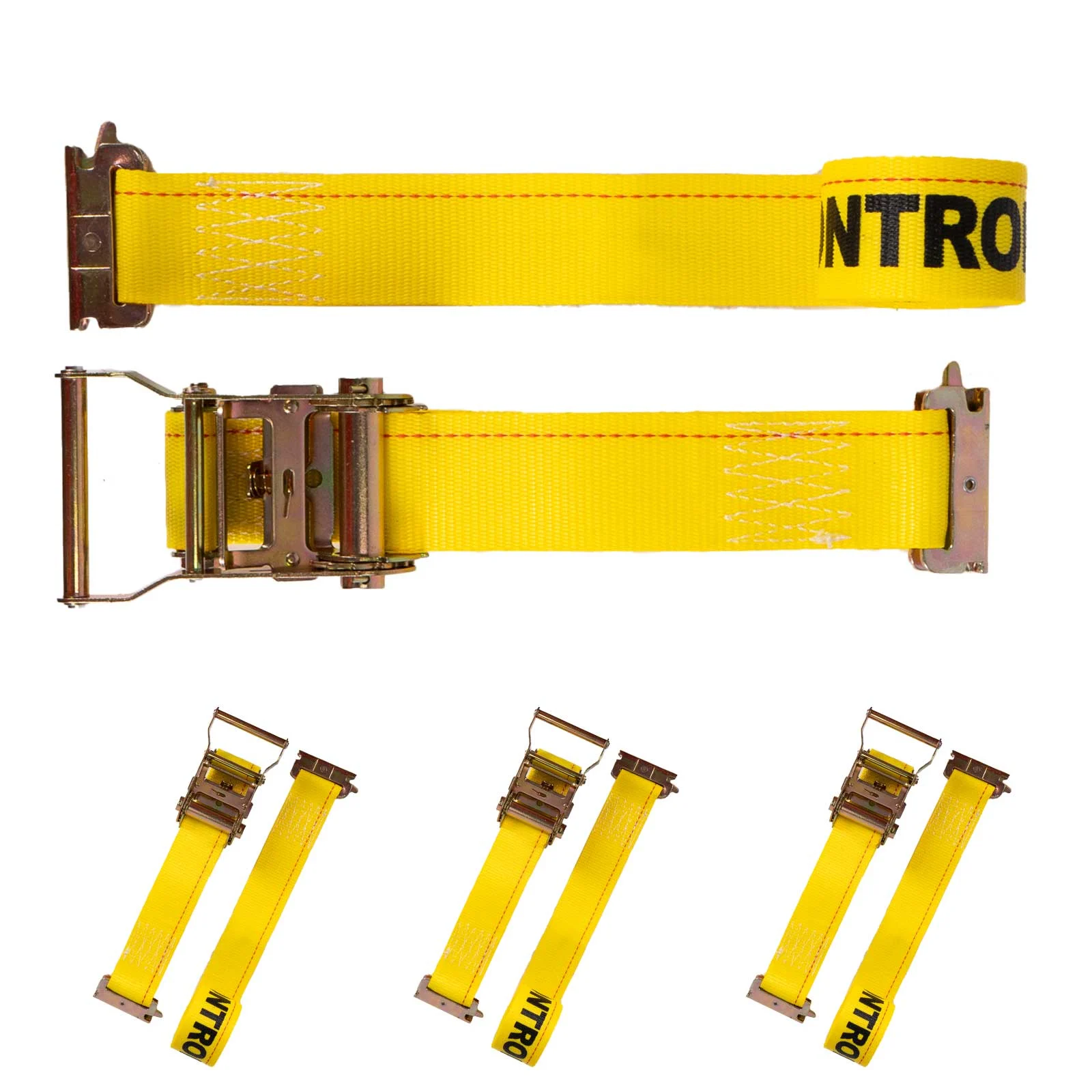 2" x 12' Yellow E-Track Ratchet Strap | Standard 4' Fixed End | 4-Pack