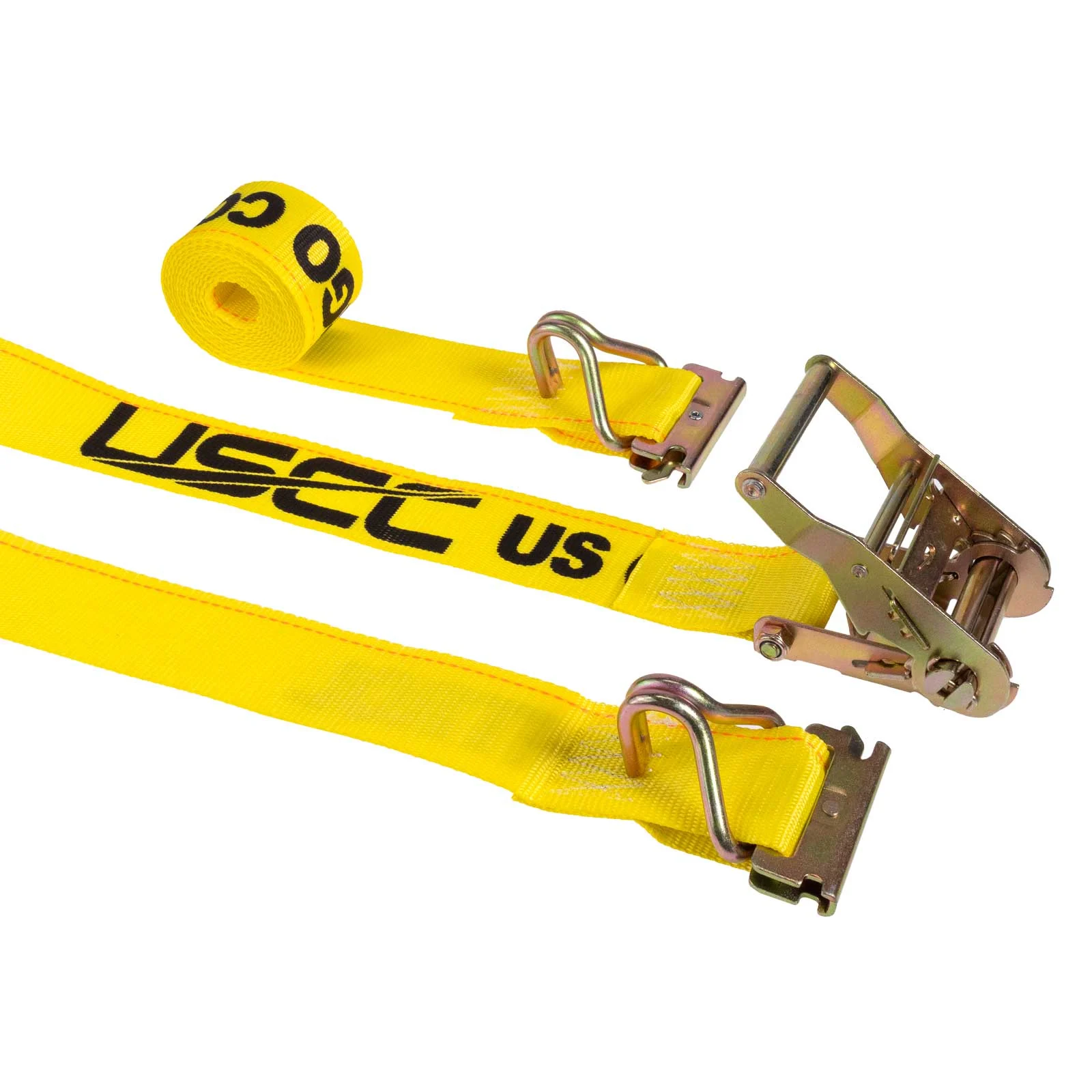 2'' x 12' Yellow E-Track Ratchet Strap | Wire Hooks & Spring E-Fittings