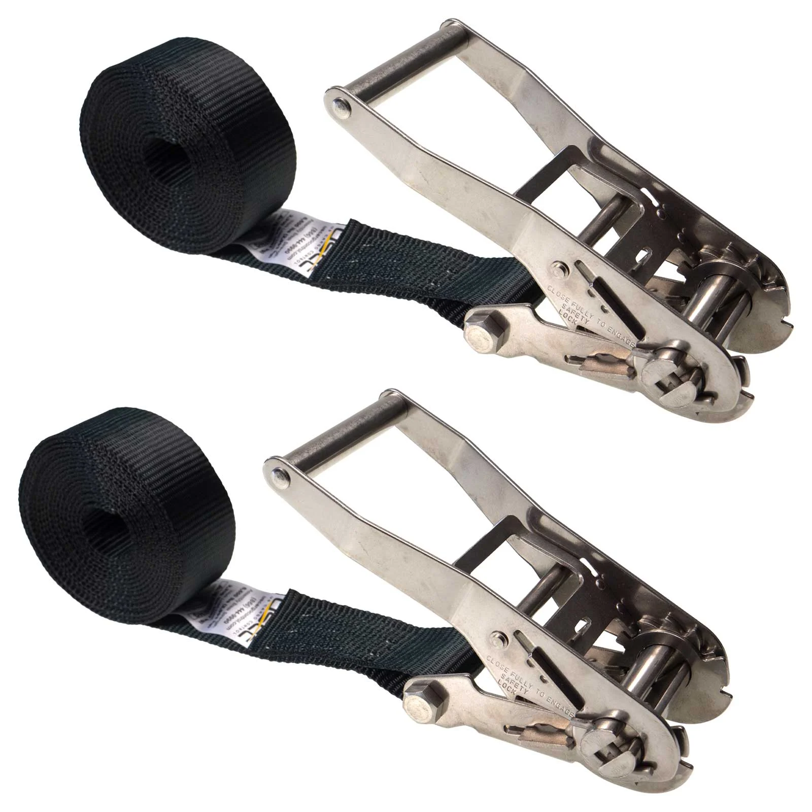 2" x 15' Endless Stainless Steel Ratchet Strap | Black | 2-Pack