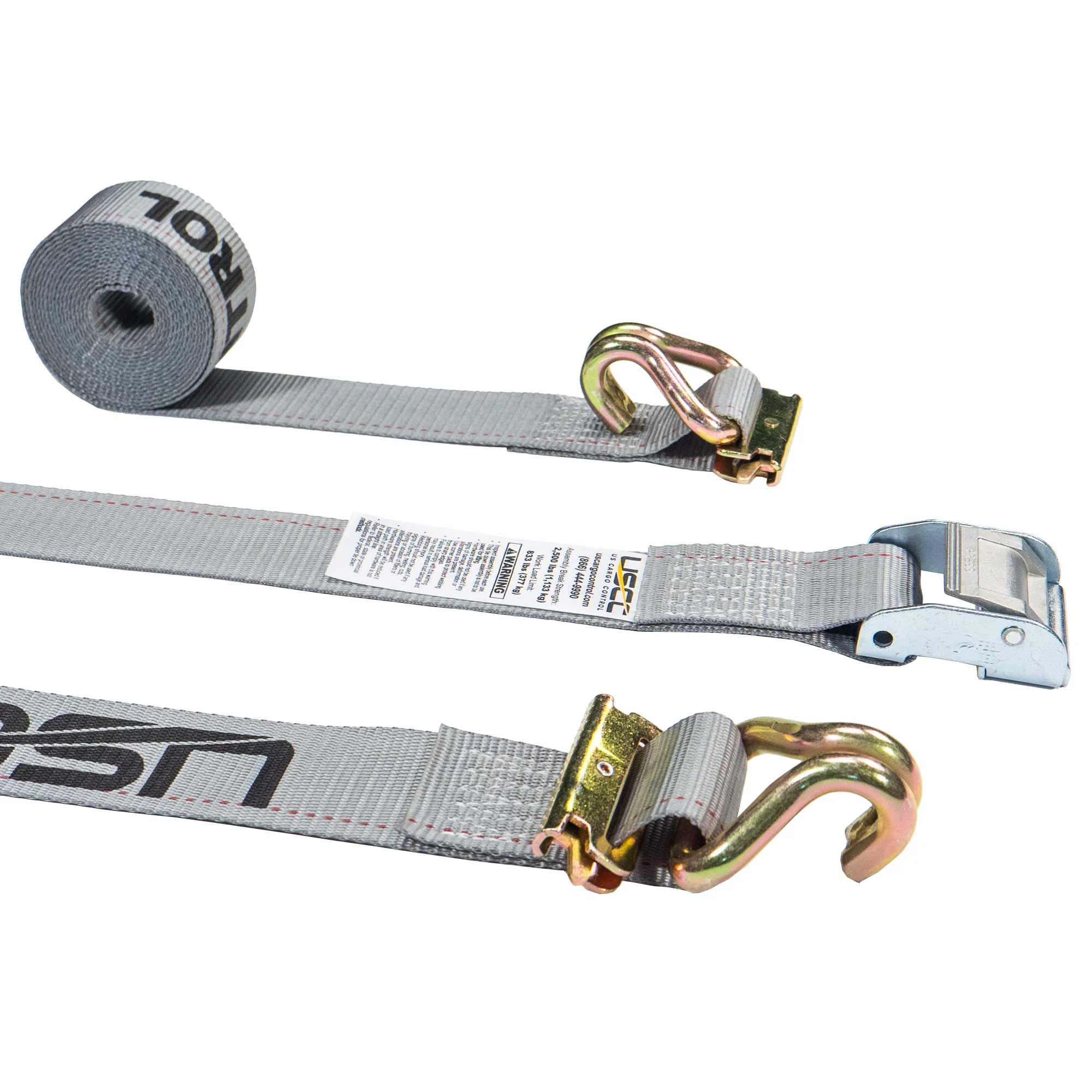 2'' x 16' Gray E-Track Cam Buckle Strap | Wire Hooks & Spring E-Fittings