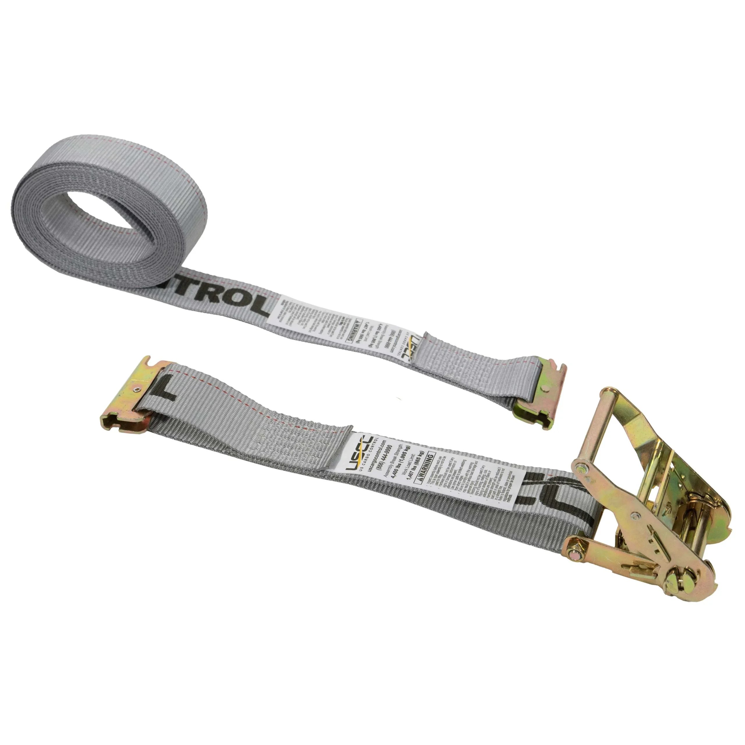2" x 16' Gray E-Track Ratchet Strap | 1' Fixed End
