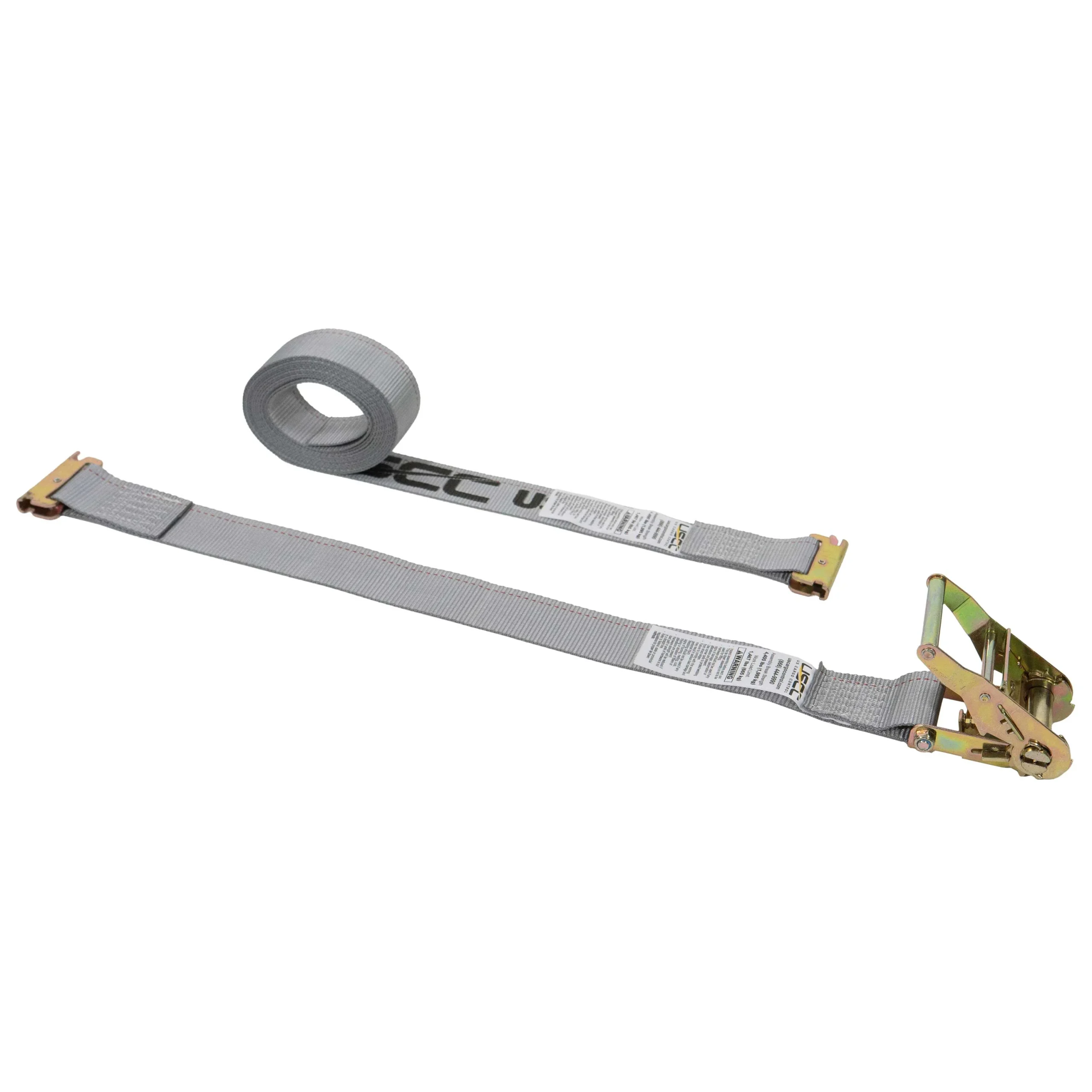 2" x 16' Gray E-Track Ratchet Strap | 2' Fixed End