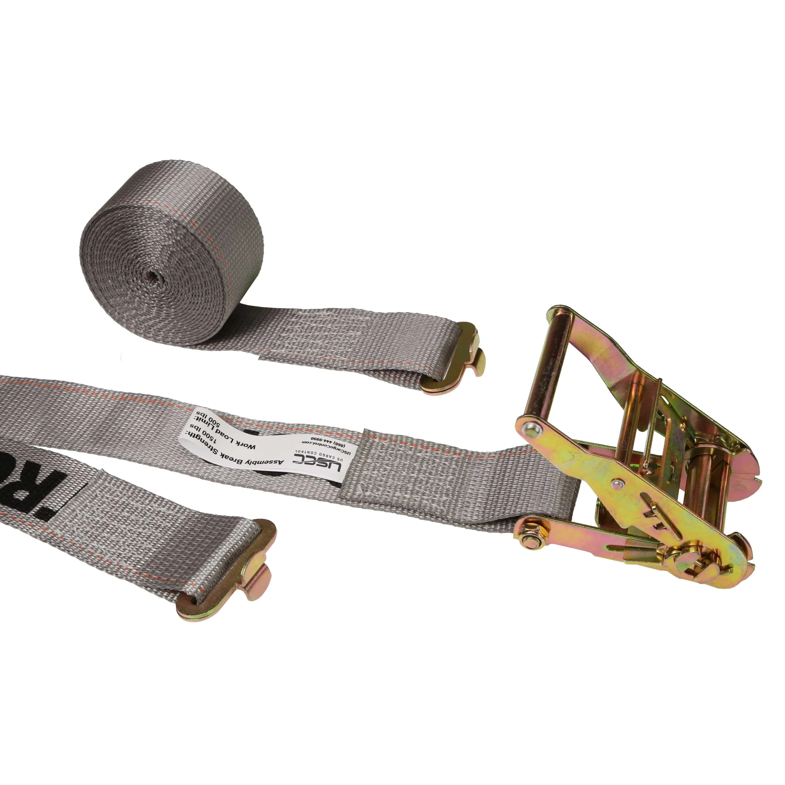 2" x 16' Ratchet Strap with Butterfly F-Track Fittings | Gray