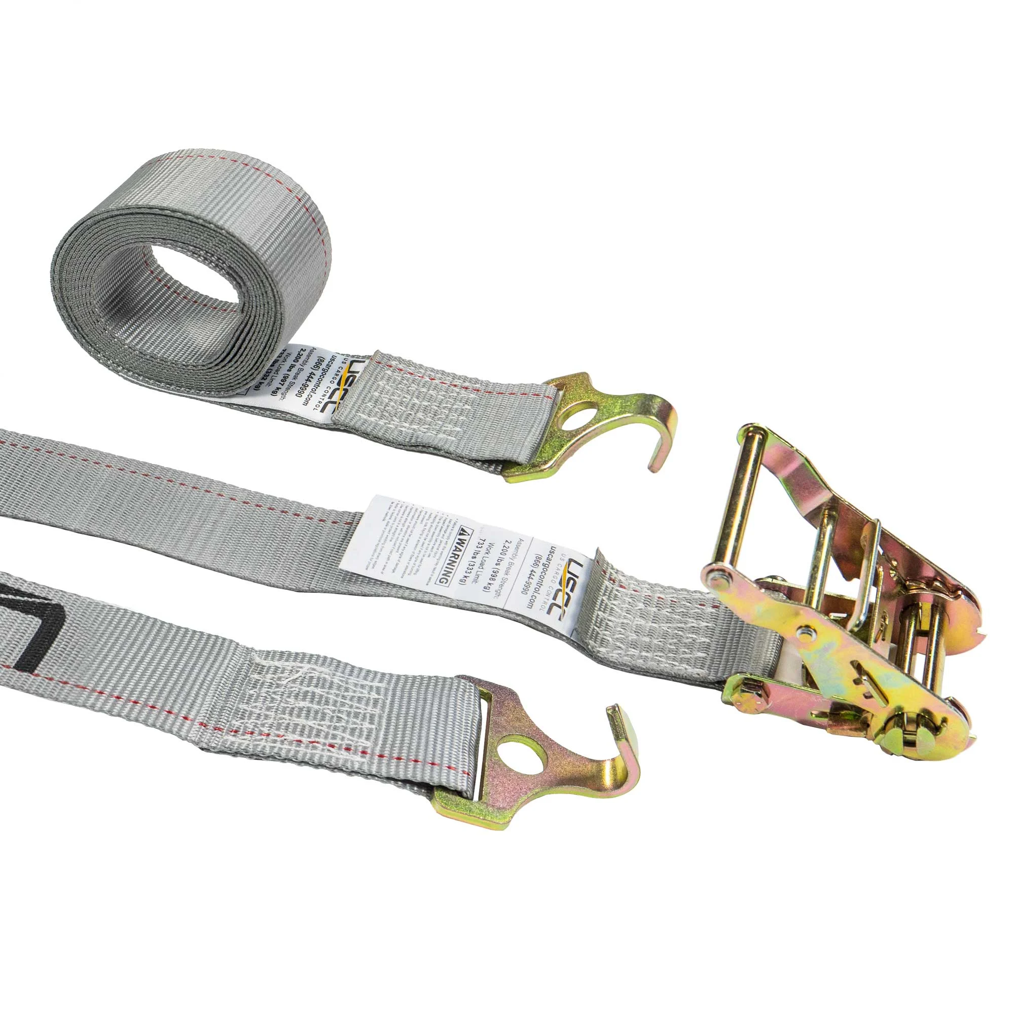 2" x 16' Ratchet Strap with Plate Trailer F-Hooks | Gray
