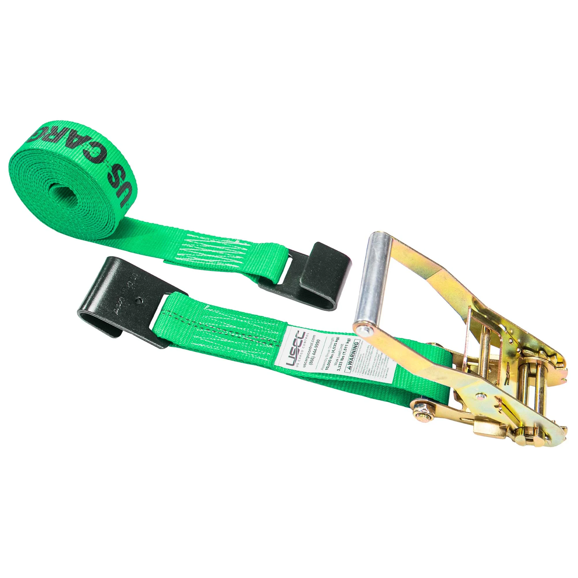 2" x 18' Ratchet Strap with Flat Hooks | Green