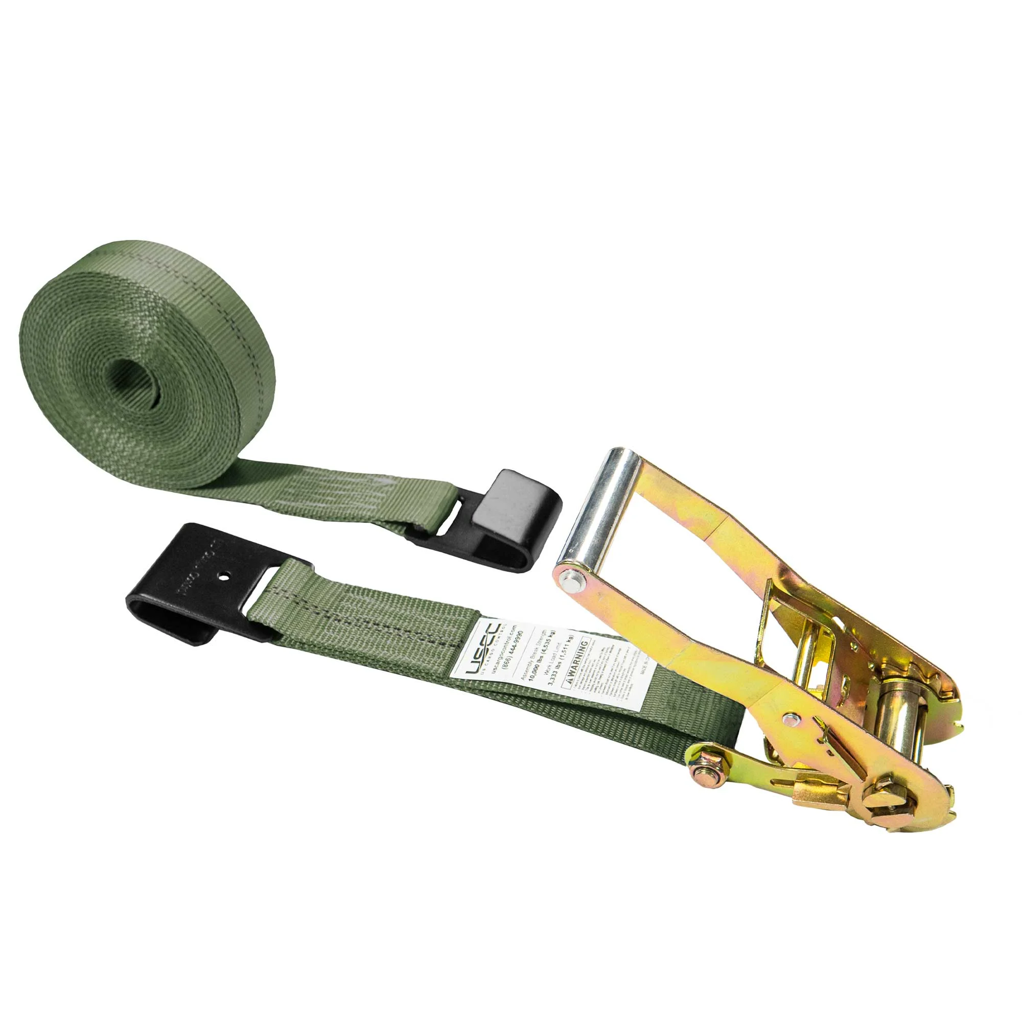 2" x 18' Ratchet Strap with Flat Hooks | Olive Drab
