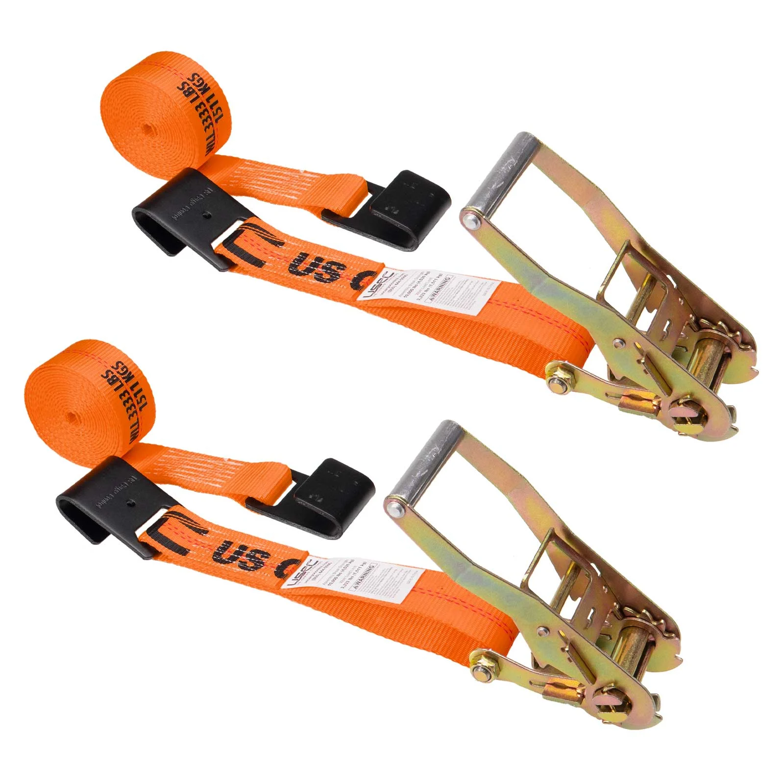2" x 18' Ratchet Strap with Flat Hooks | Orange | 2-Pack