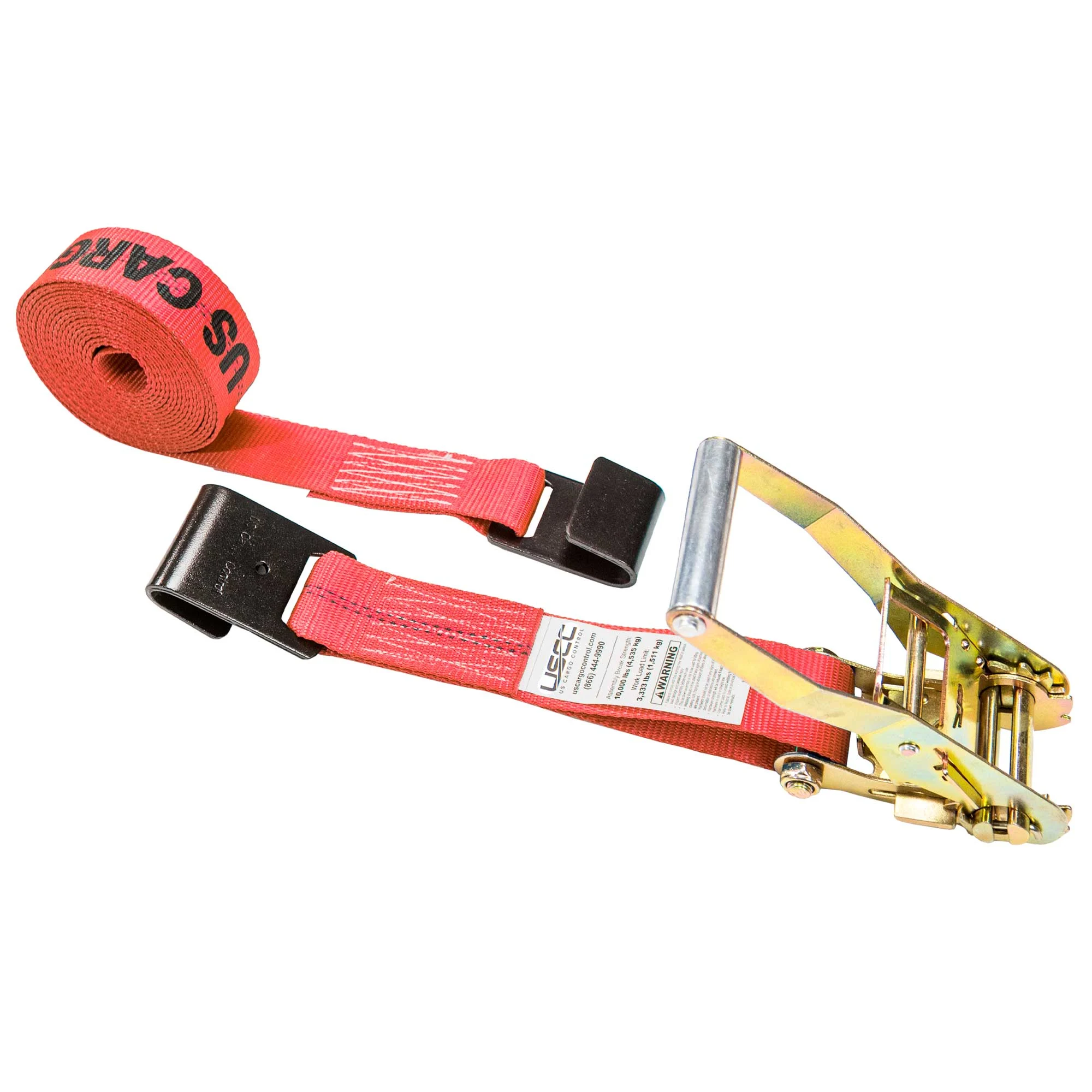 2" x 18' Ratchet Strap with Flat Hooks | Red
