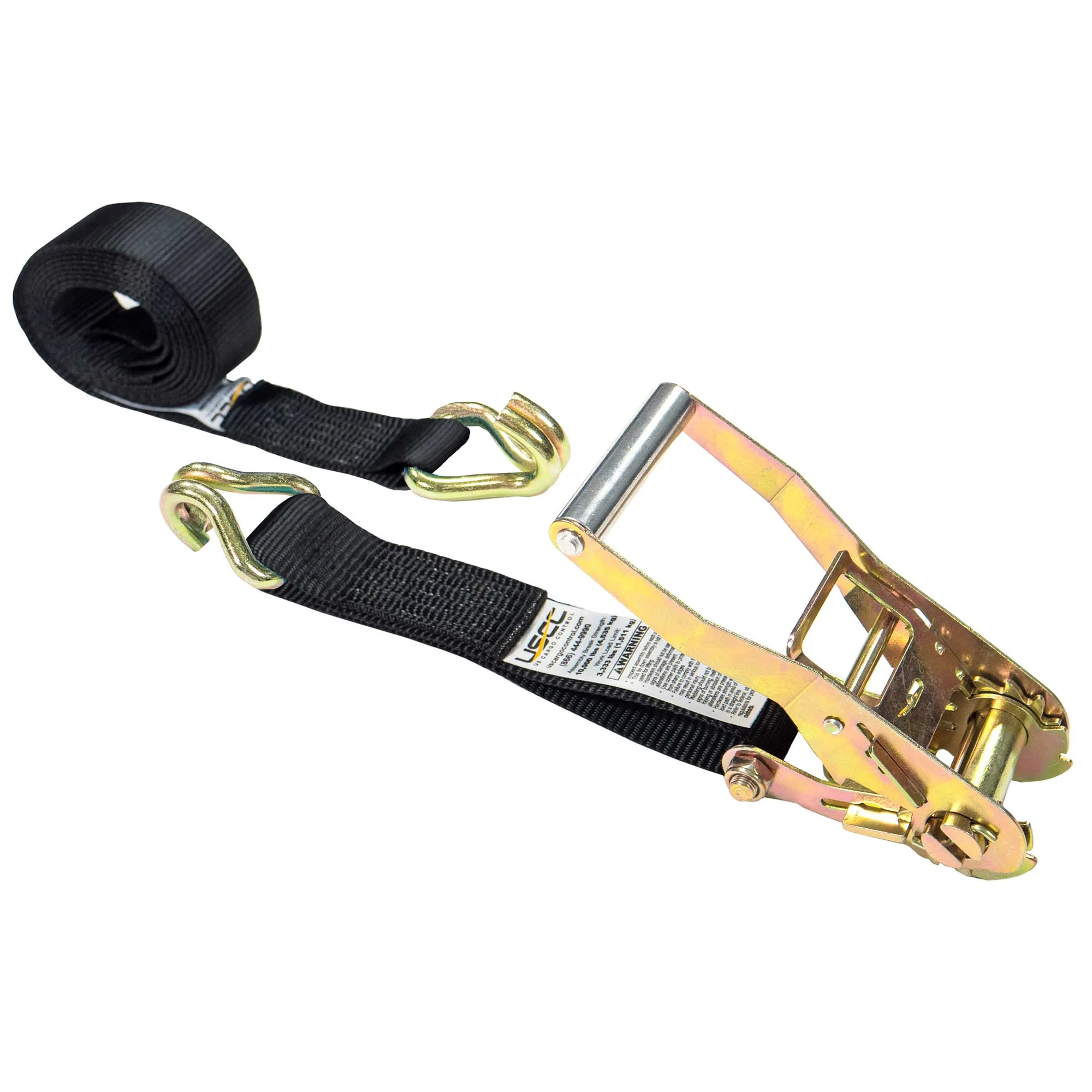 2" x 18' Ratchet Strap with Wire / Double J Hooks | Black
