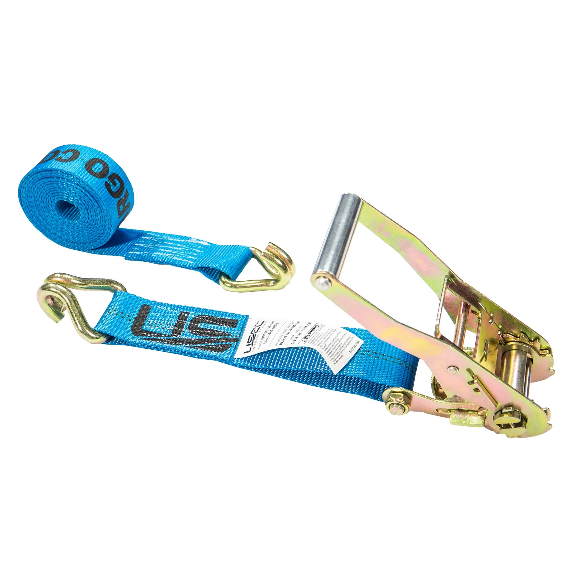 2" x 18' Ratchet Strap with Wire / Double J Hooks | Blue