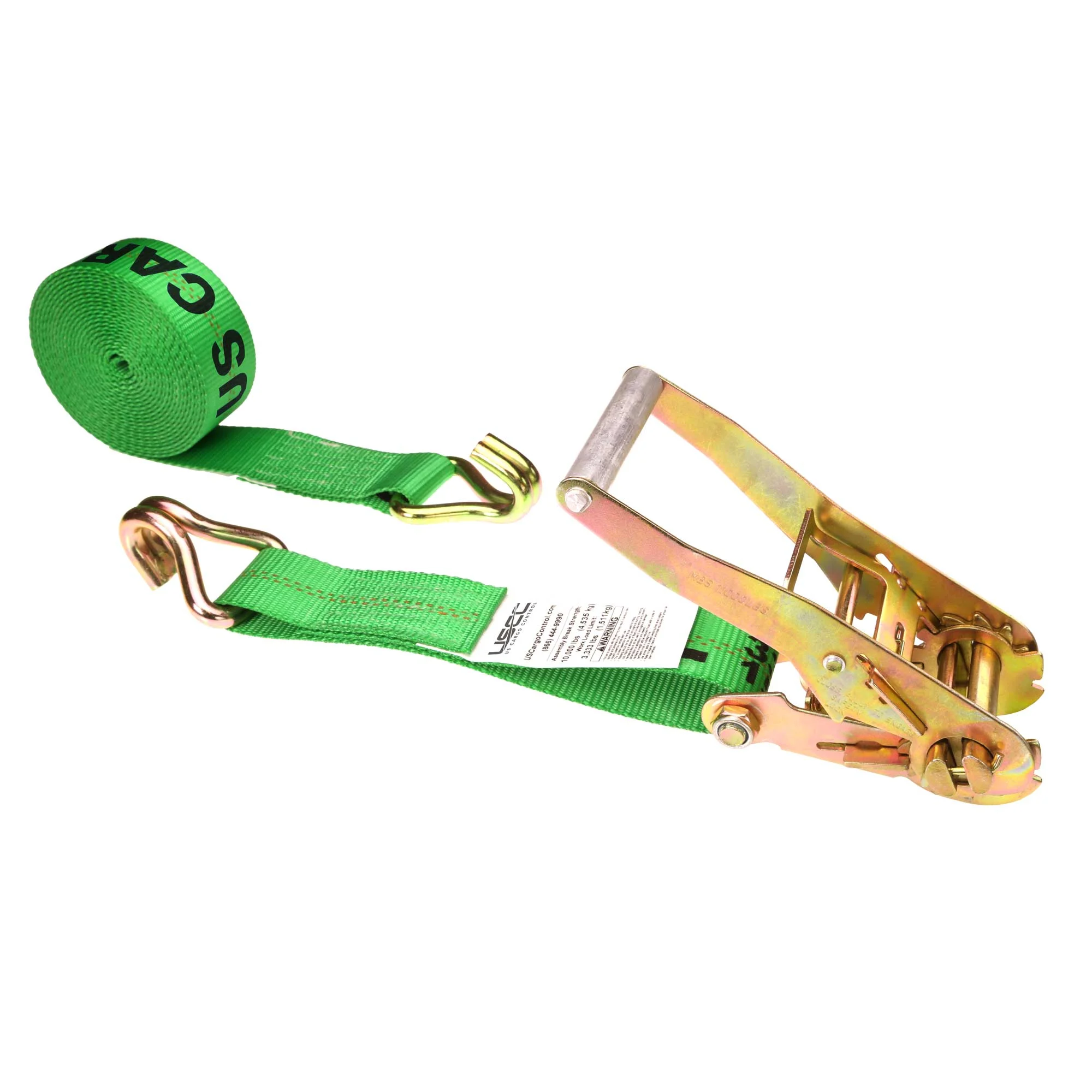 2" x 18' Ratchet Strap with Wire / Double J Hooks | Green