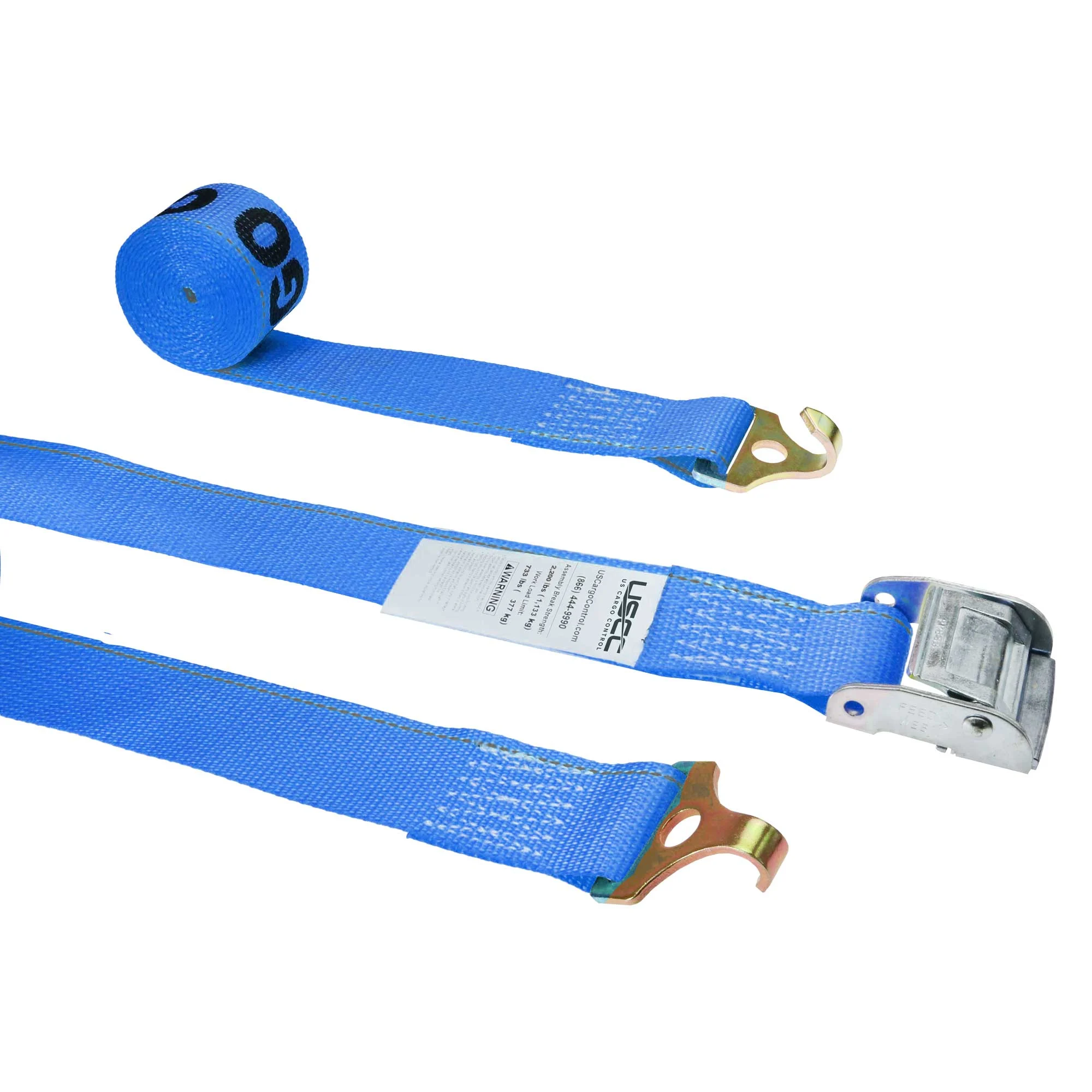 2" x 20' Blue Cam Buckle Strap with Plate Trailer F-Hooks