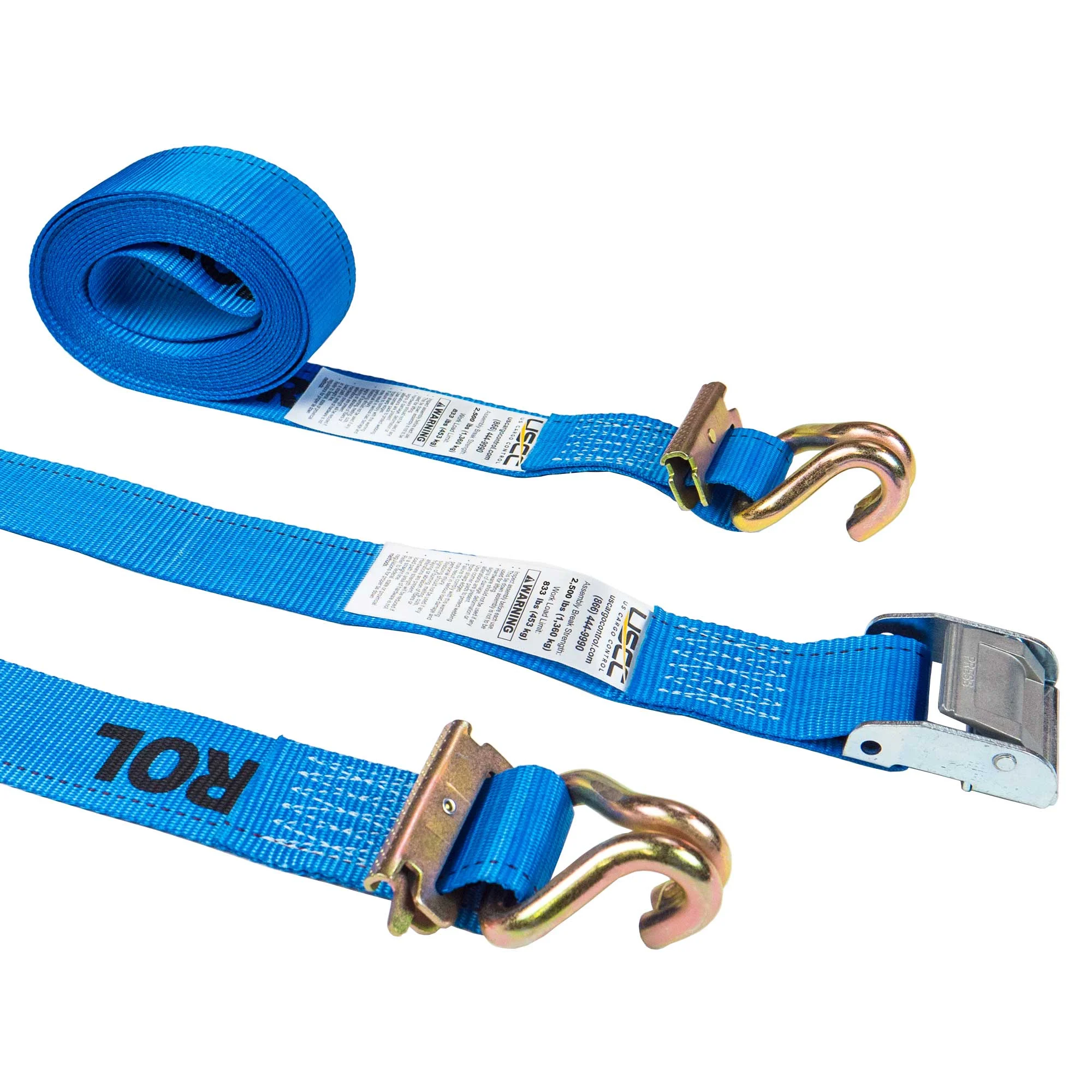 2'' x 20' Blue E-Track Cam Buckle Strap | Wire Hooks & Spring E-Fittings