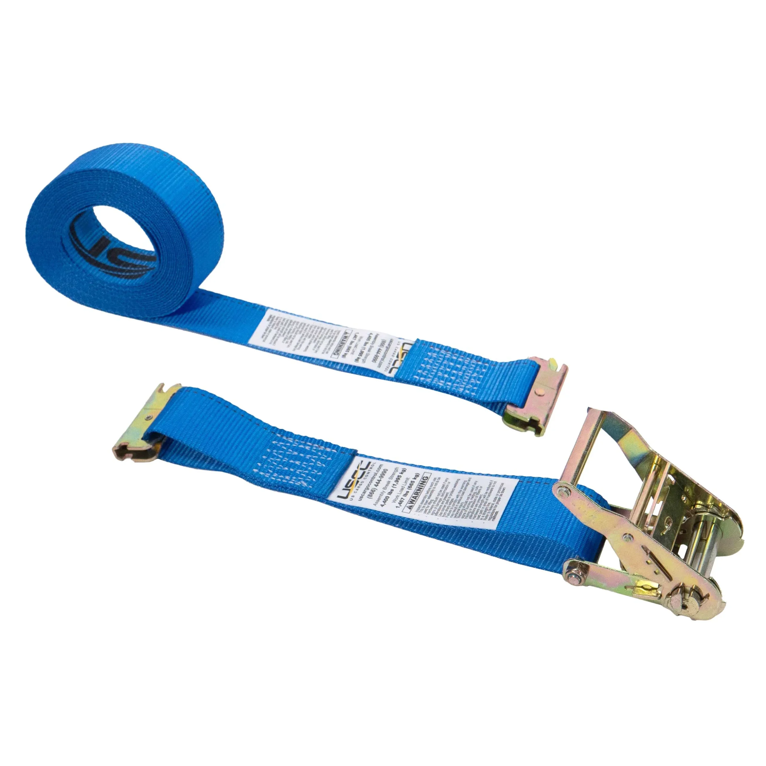 2" x 20' Blue E-Track Ratchet Strap | 1' Fixed End