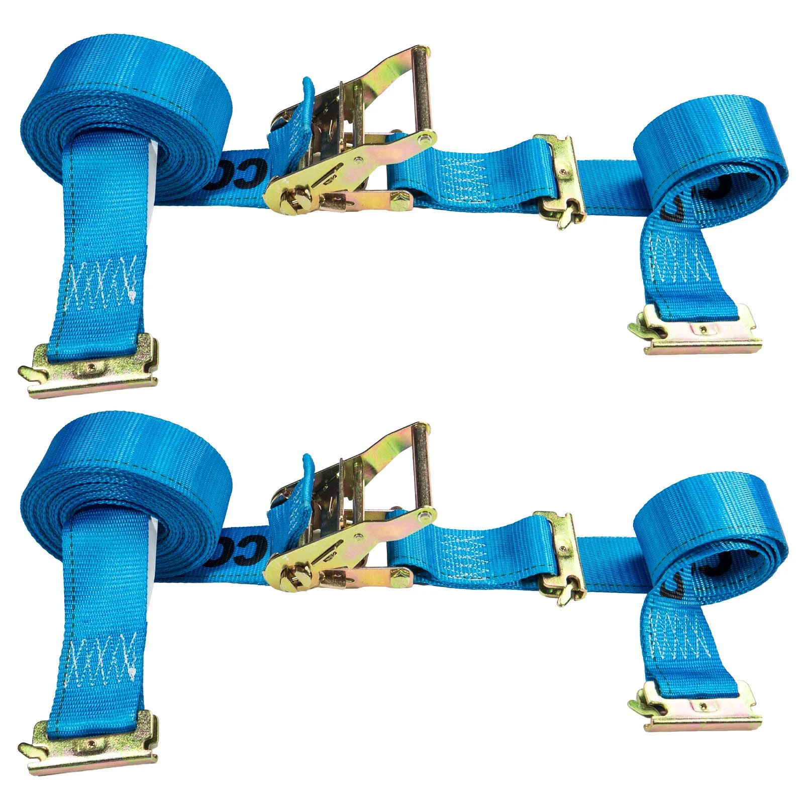2" x 20' Blue E-Track Ratchet Strap | Double-Fitted End | 2-Pack