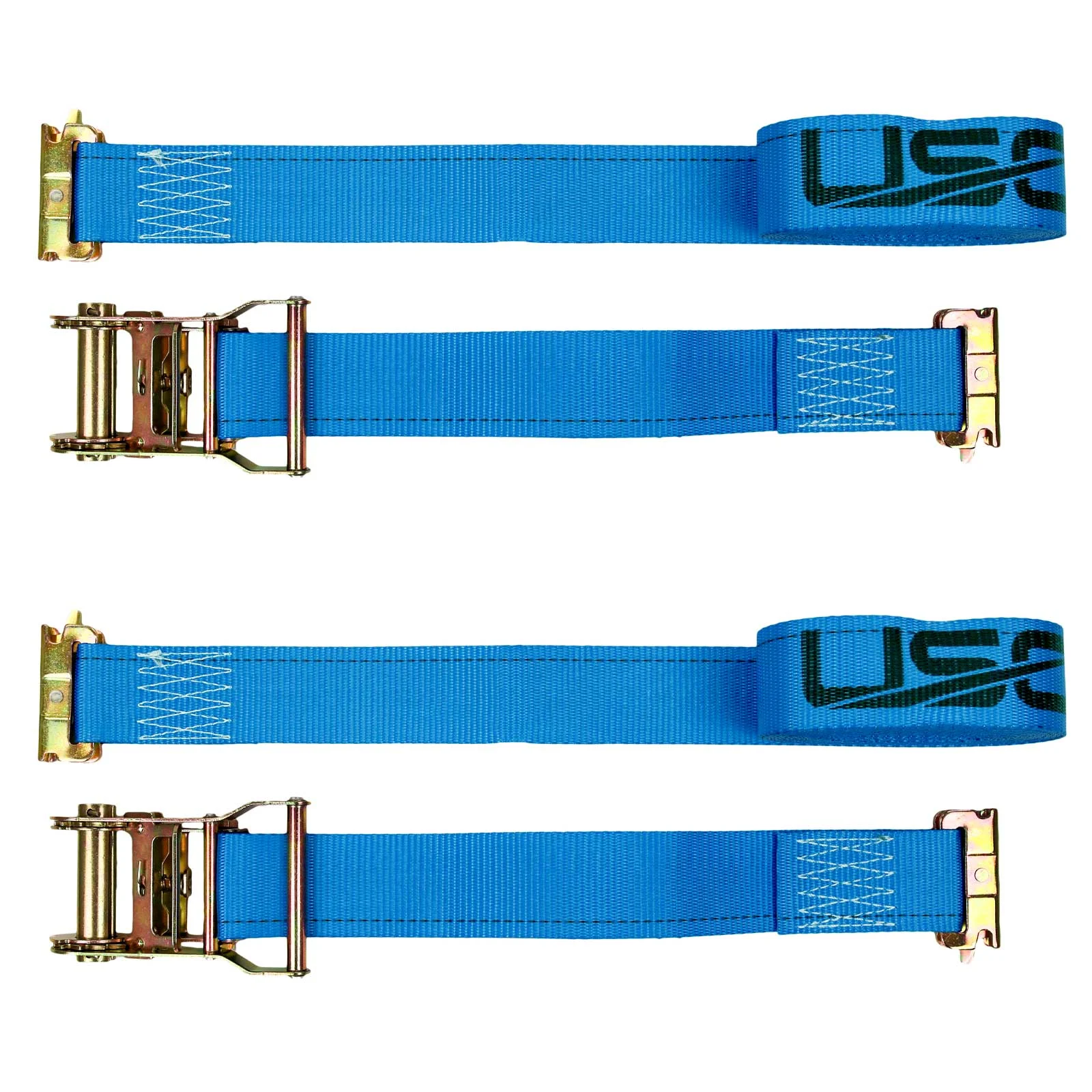 2" x 20' Blue E-Track Ratchet Strap | Standard 4' Fixed End | 2-Pack