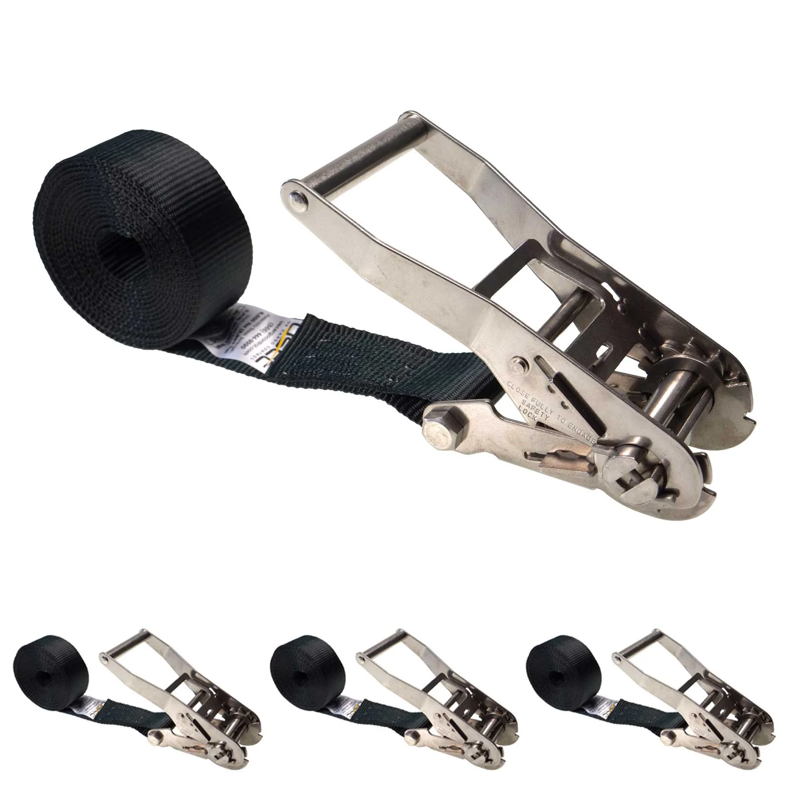 2" x 20' Heavy-Duty Endless Ratchet Strap | Black | 4-Pack