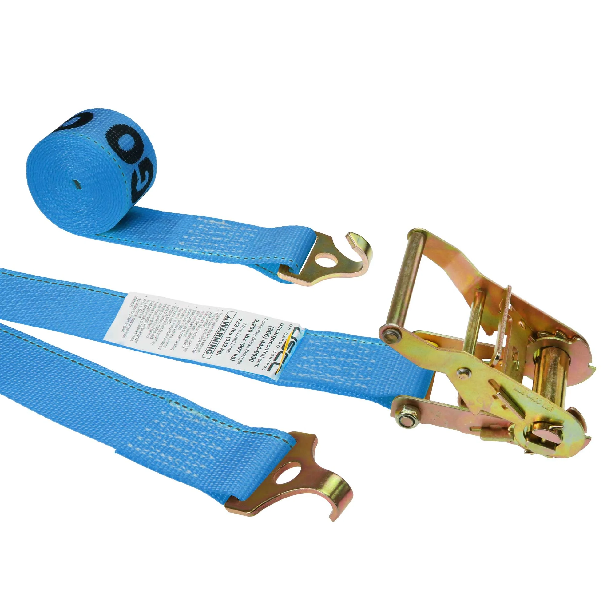 2" x 20' Ratchet Strap with Plate Trailer F-Hooks | Blue
