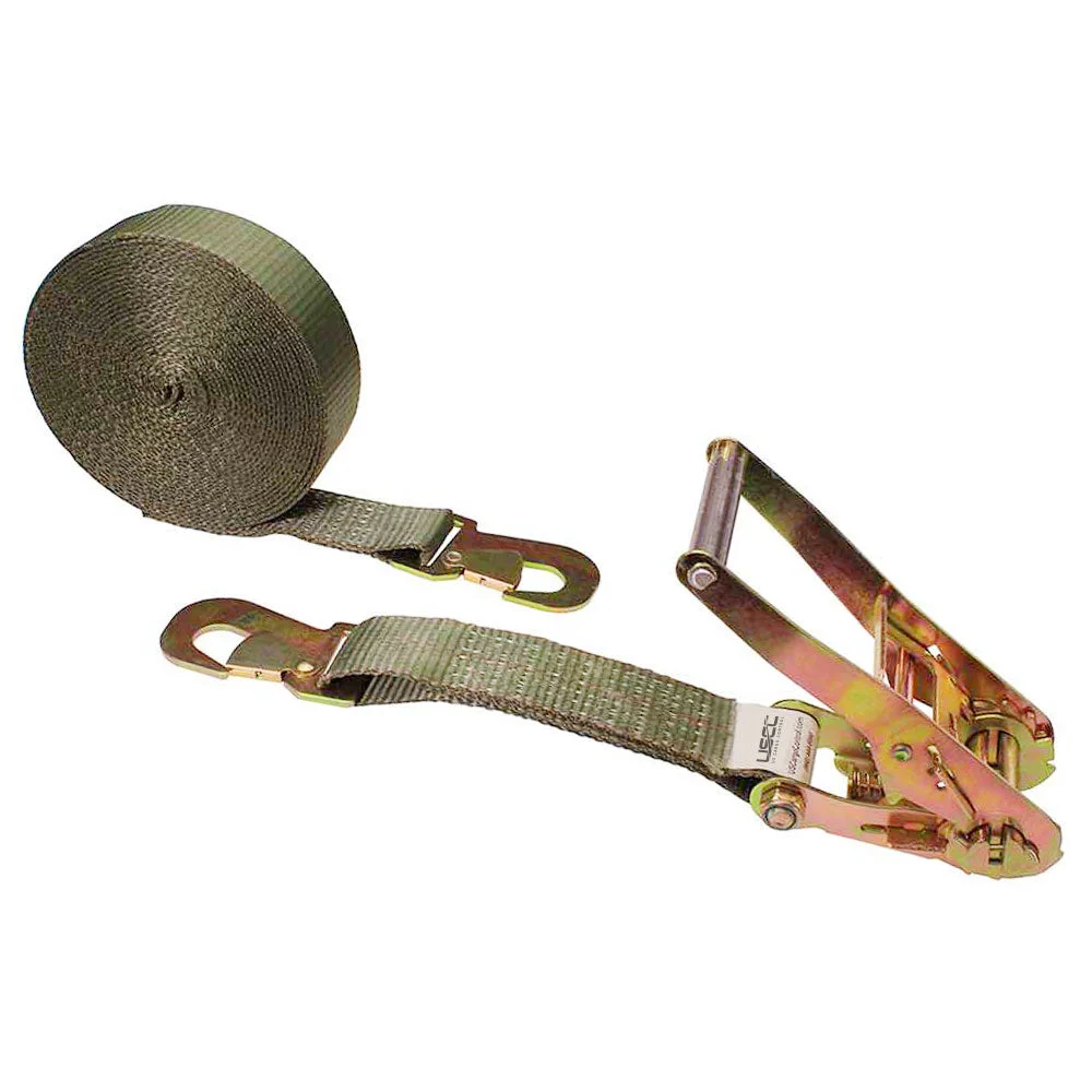 2" x 27' Ratchet Strap with Flat Snap Hooks | Olive Drab