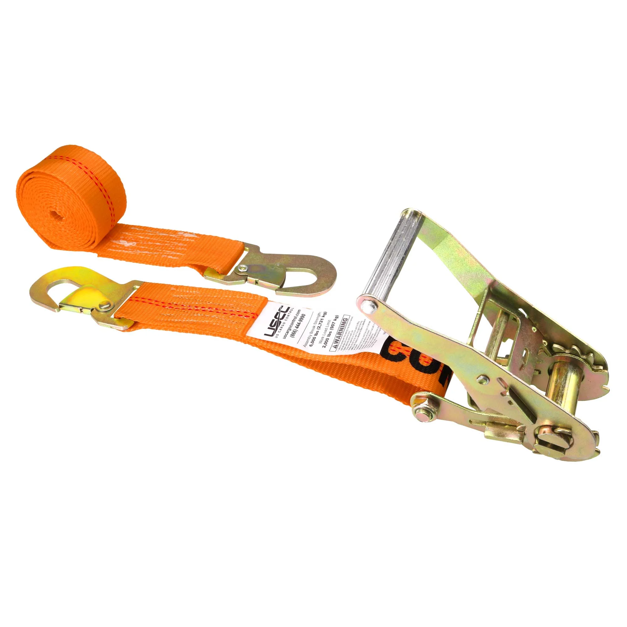 2" x 27' Ratchet Strap with Flat Snap Hooks | Orange
