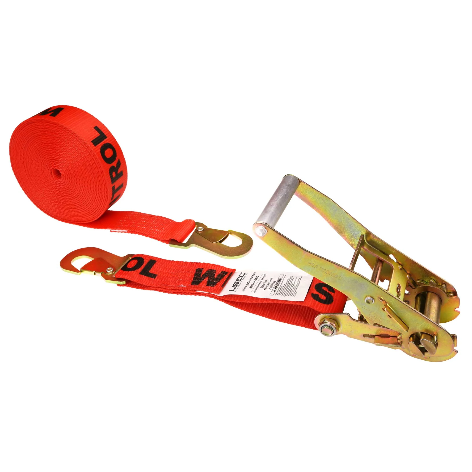 2" x 27' Ratchet Strap with Flat Snap Hooks | Red