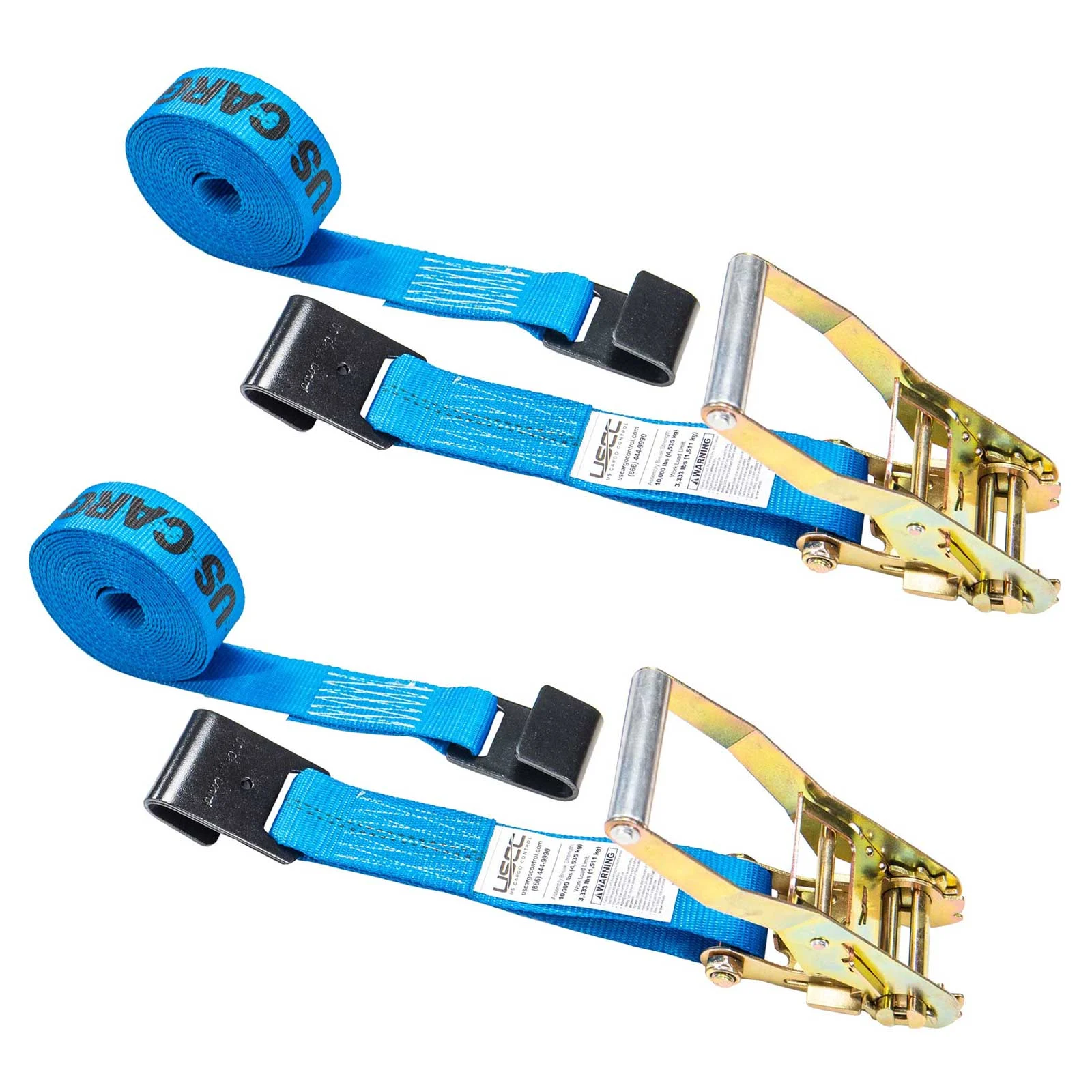 2" x 30' Ratchet Strap with Flat Hooks | Blue | 2-Pack