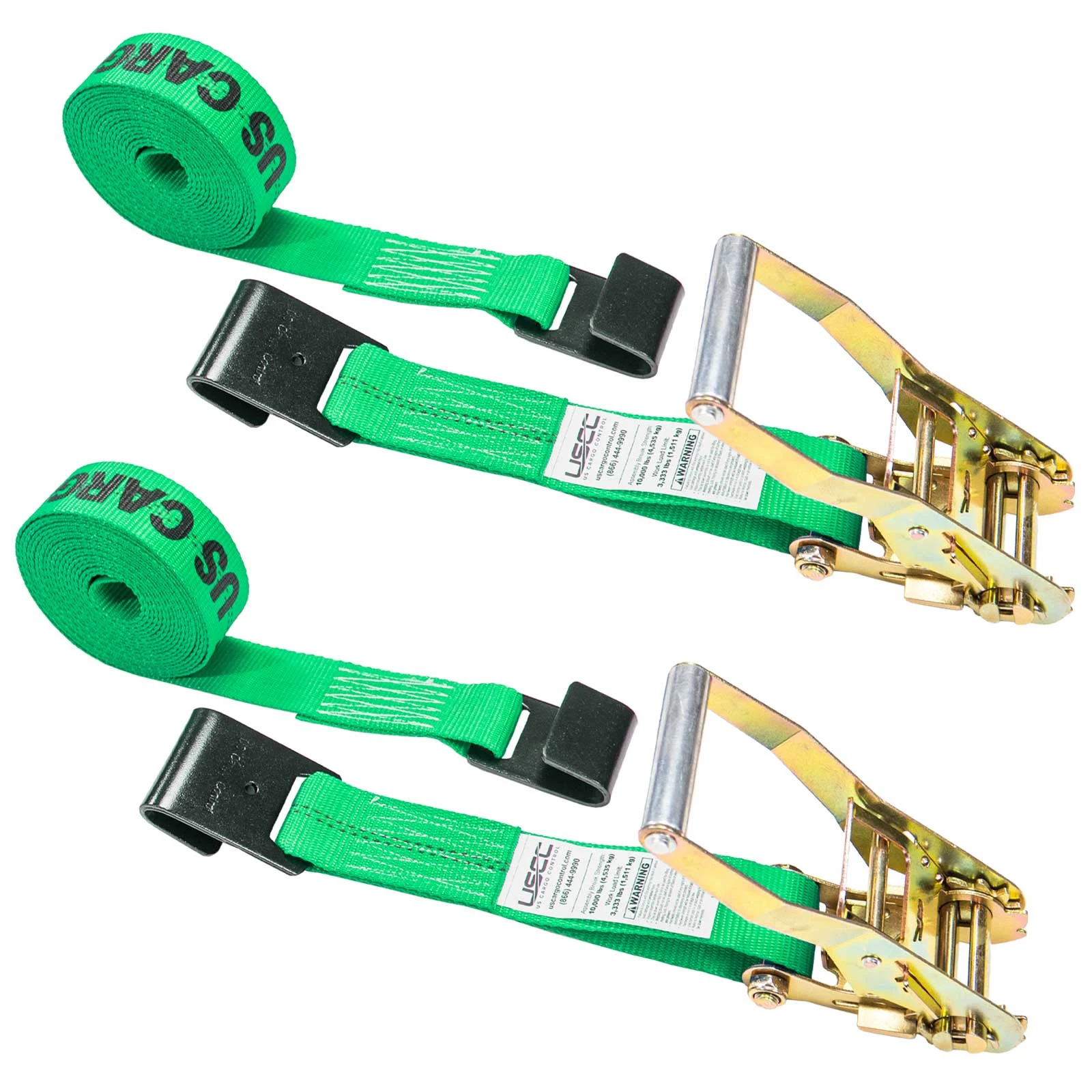 2" x 30' Ratchet Strap with Flat Hooks | Green | 2-Pack