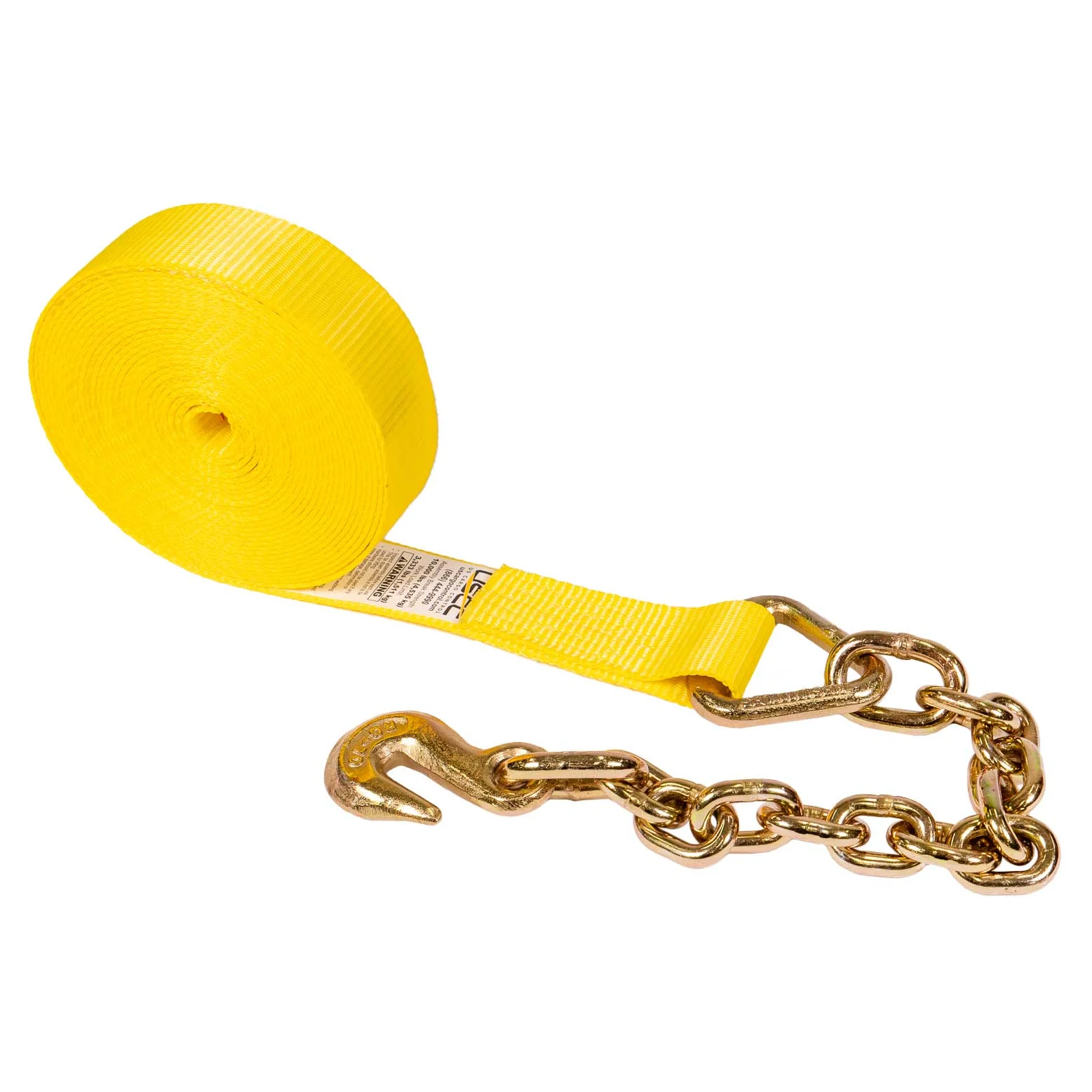 2" x 30' Winch Strap with Chain Extension | Yellow