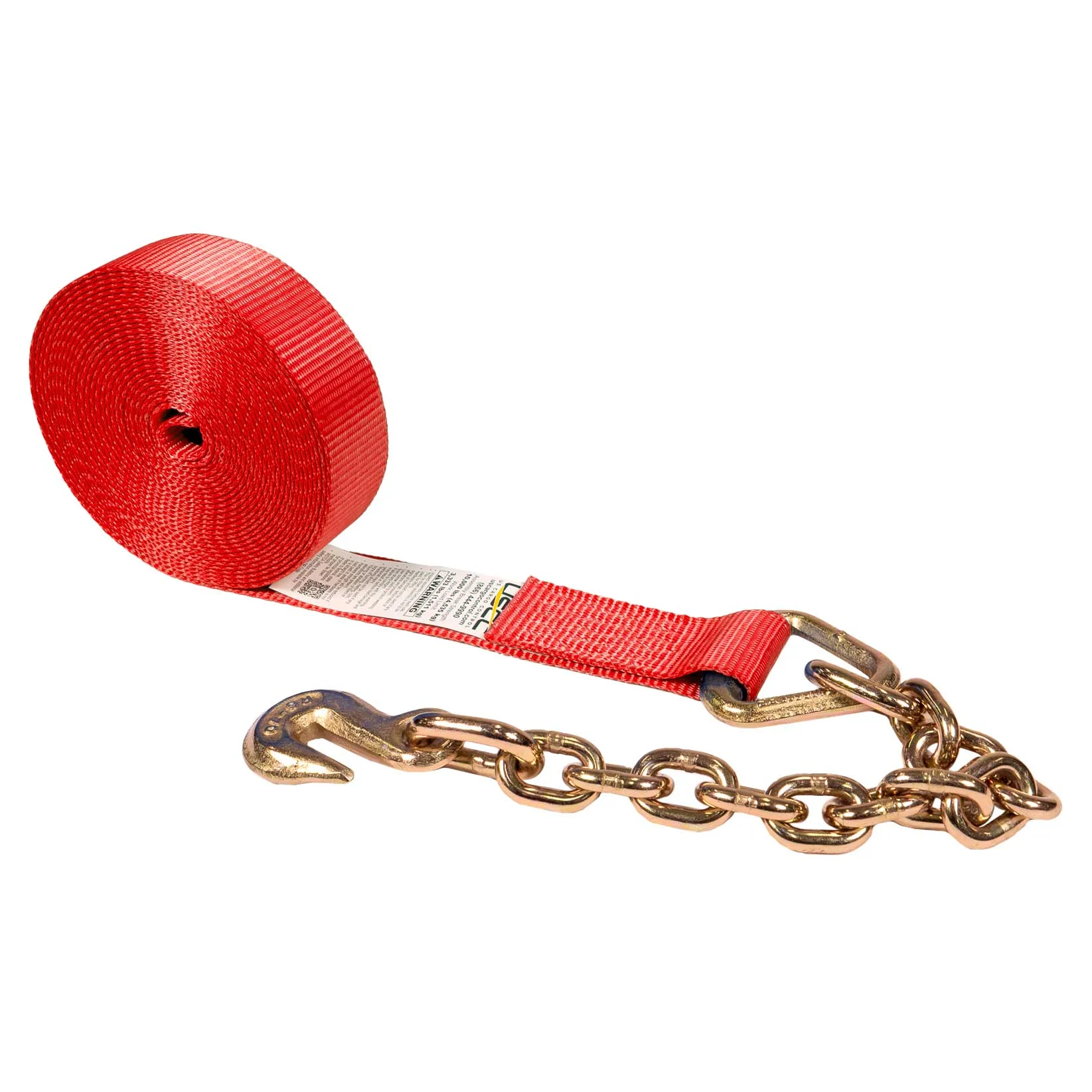 2" x 40' Winch Strap with Chain Extension | Red