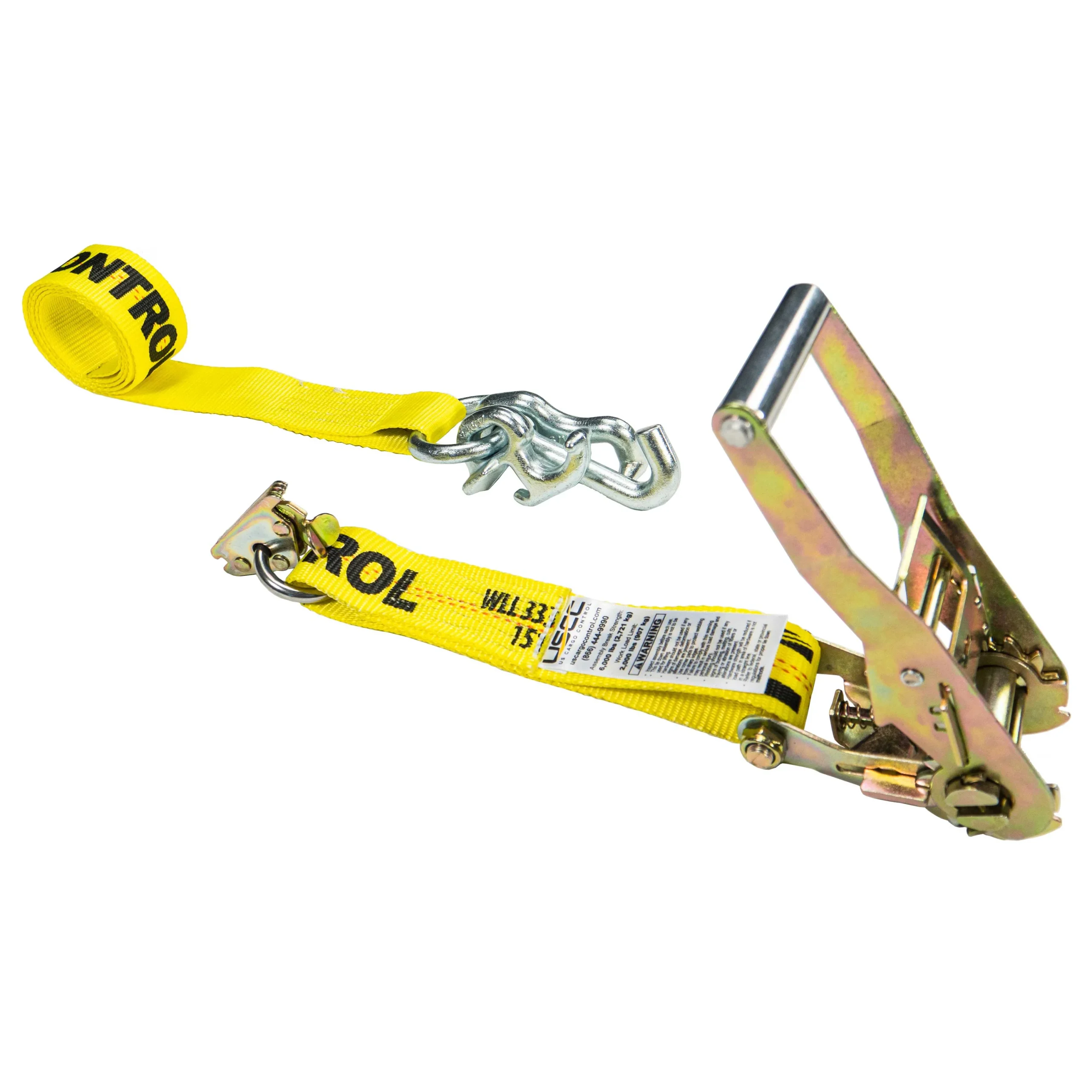 2" x 6' Tow Truck Ratchet Strap - E-Fitting / RTJ Cluster Hook | Yellow