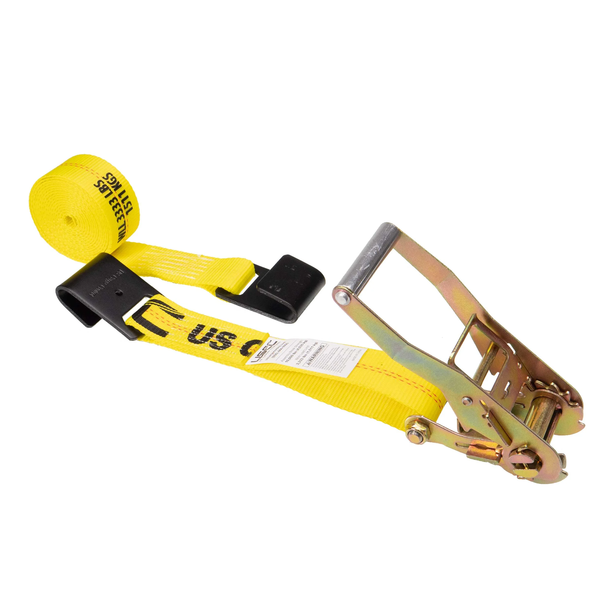 2" x 70' Ratchet Strap with Flat Hooks | Yellow
