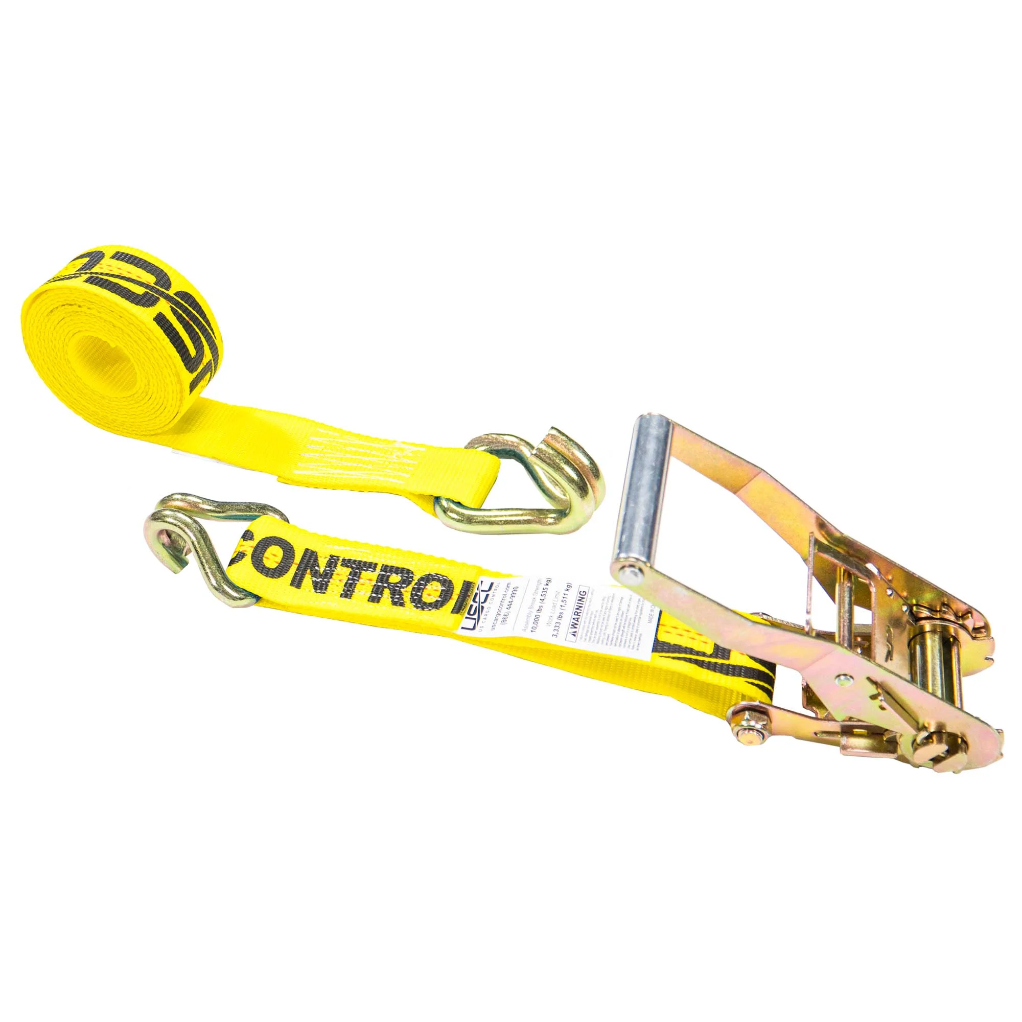 2" x 80' Ratchet Strap with Wire / Double J Hooks | Yellow