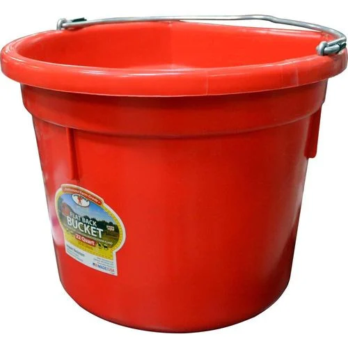22 Quart Flat Back Plastic Bucket, Red Bucket